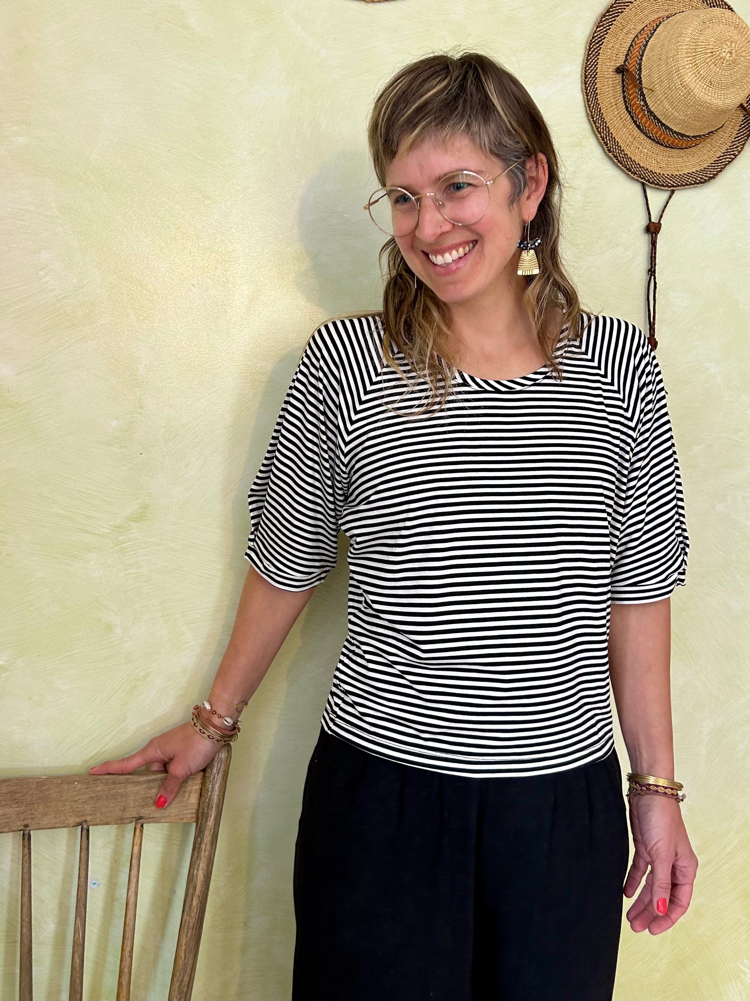 Top Vernus - Rayures Noires - Viscose Oeko-tex -
