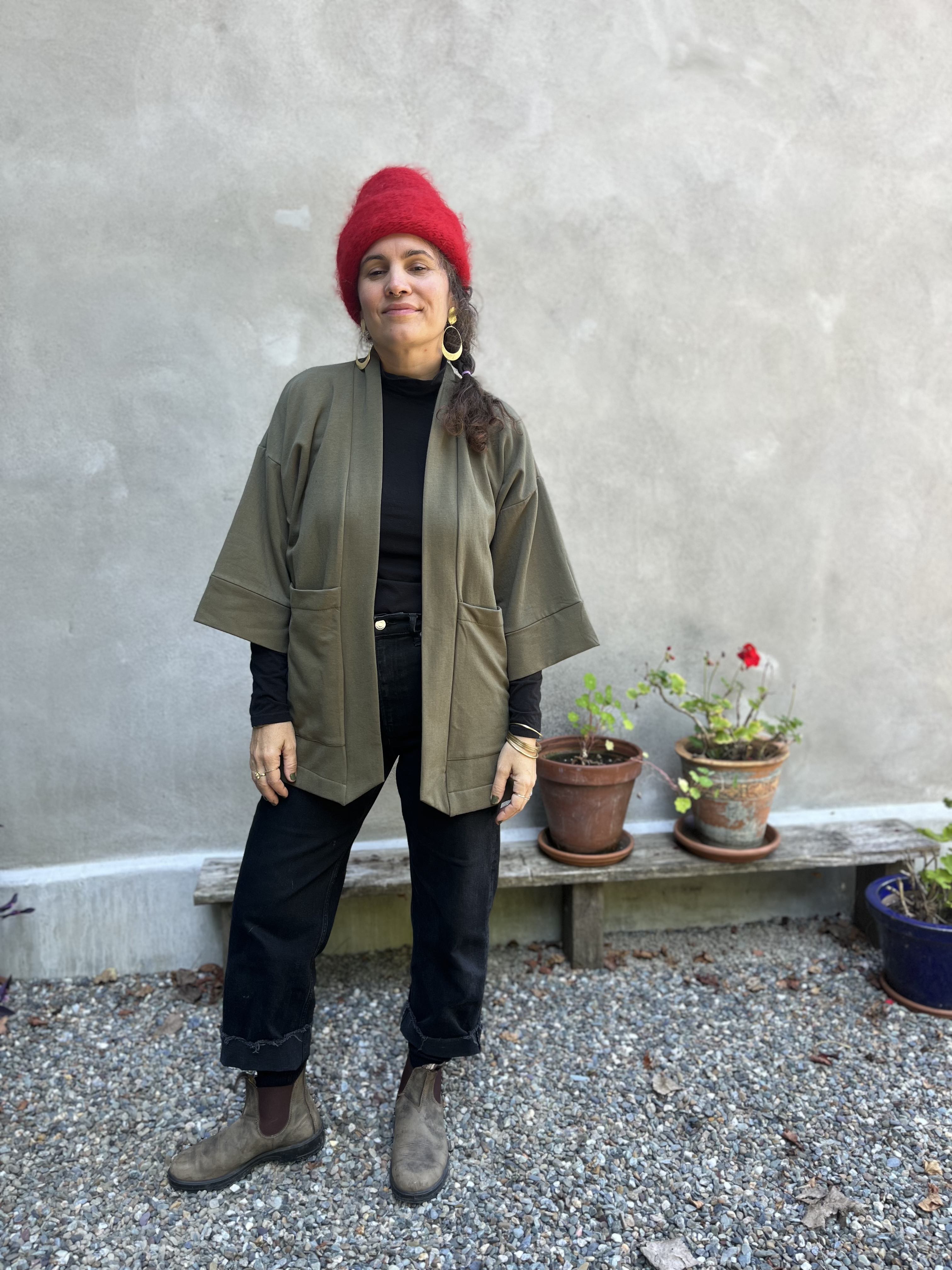 Veste Kimono CYDONIA KAKI -bambou & coton OEKOTEX