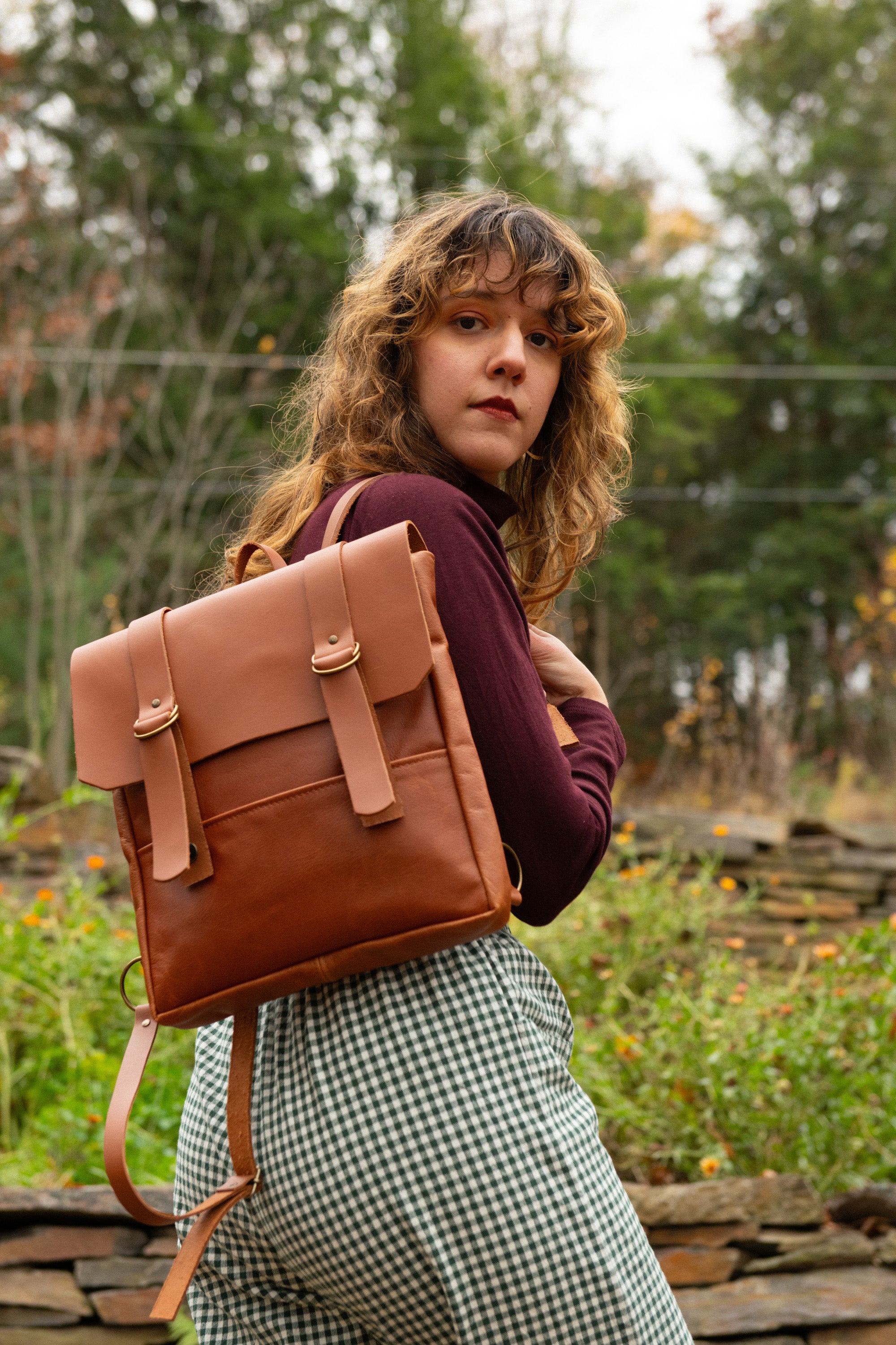 Petit sac à dos Vinh - Caramel - mélange cuir recyclé et tannage végétal