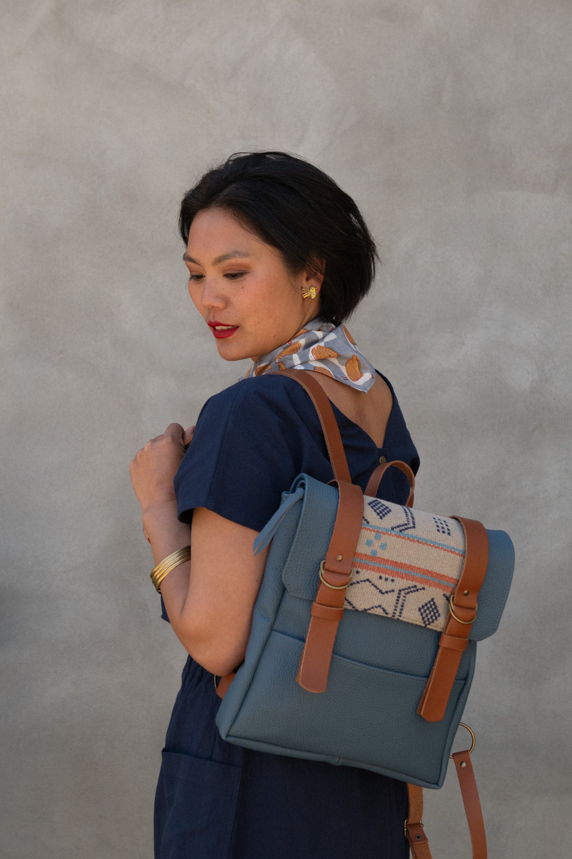 Petit sac à dos Vinh - Tissage Oran - mélange cuir recyclé et tannage végétal - KAZAK
