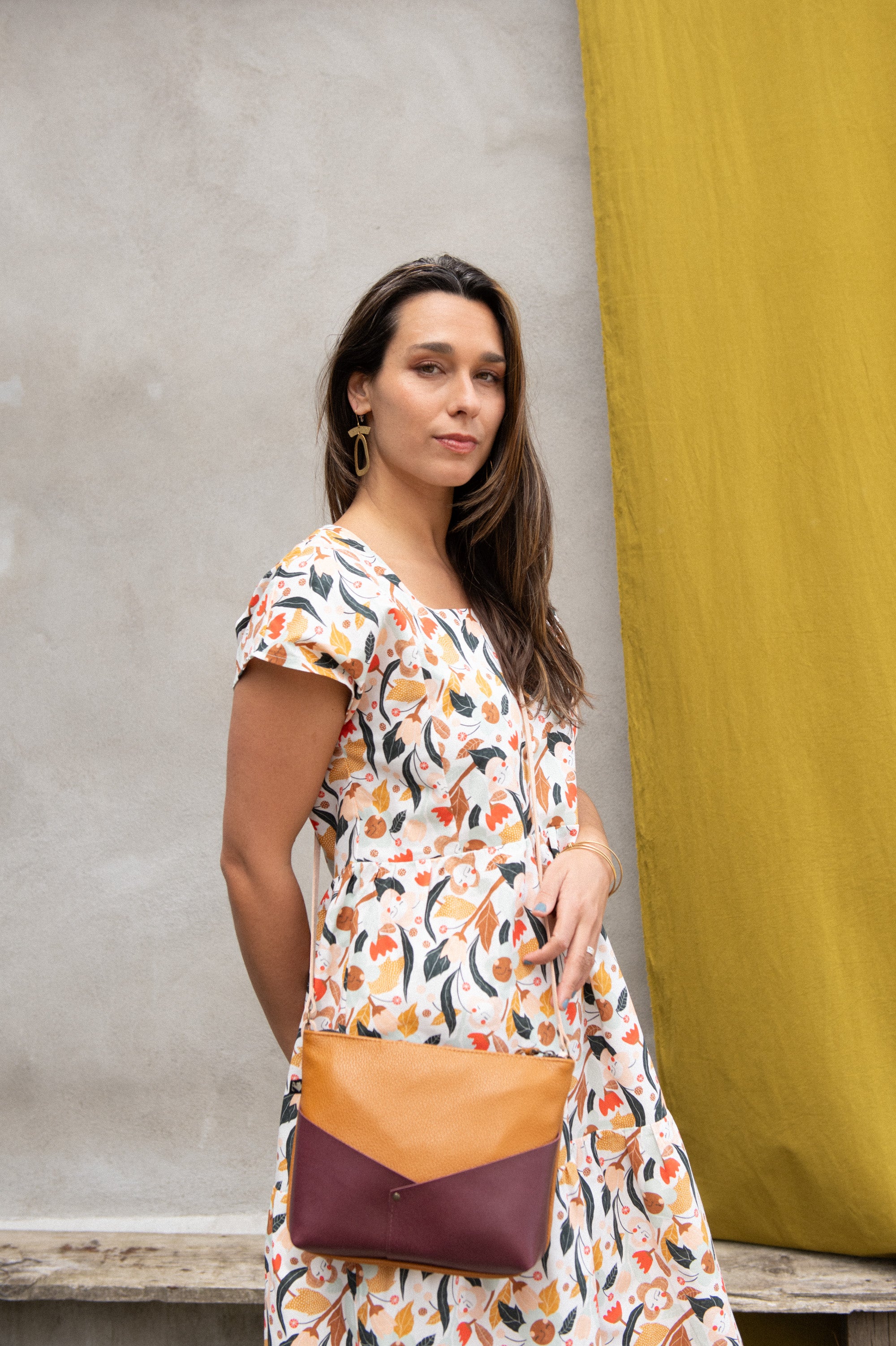 Sac Woodstock - Bordeaux et toffee - mélange cuir recyclé et tannage végétal