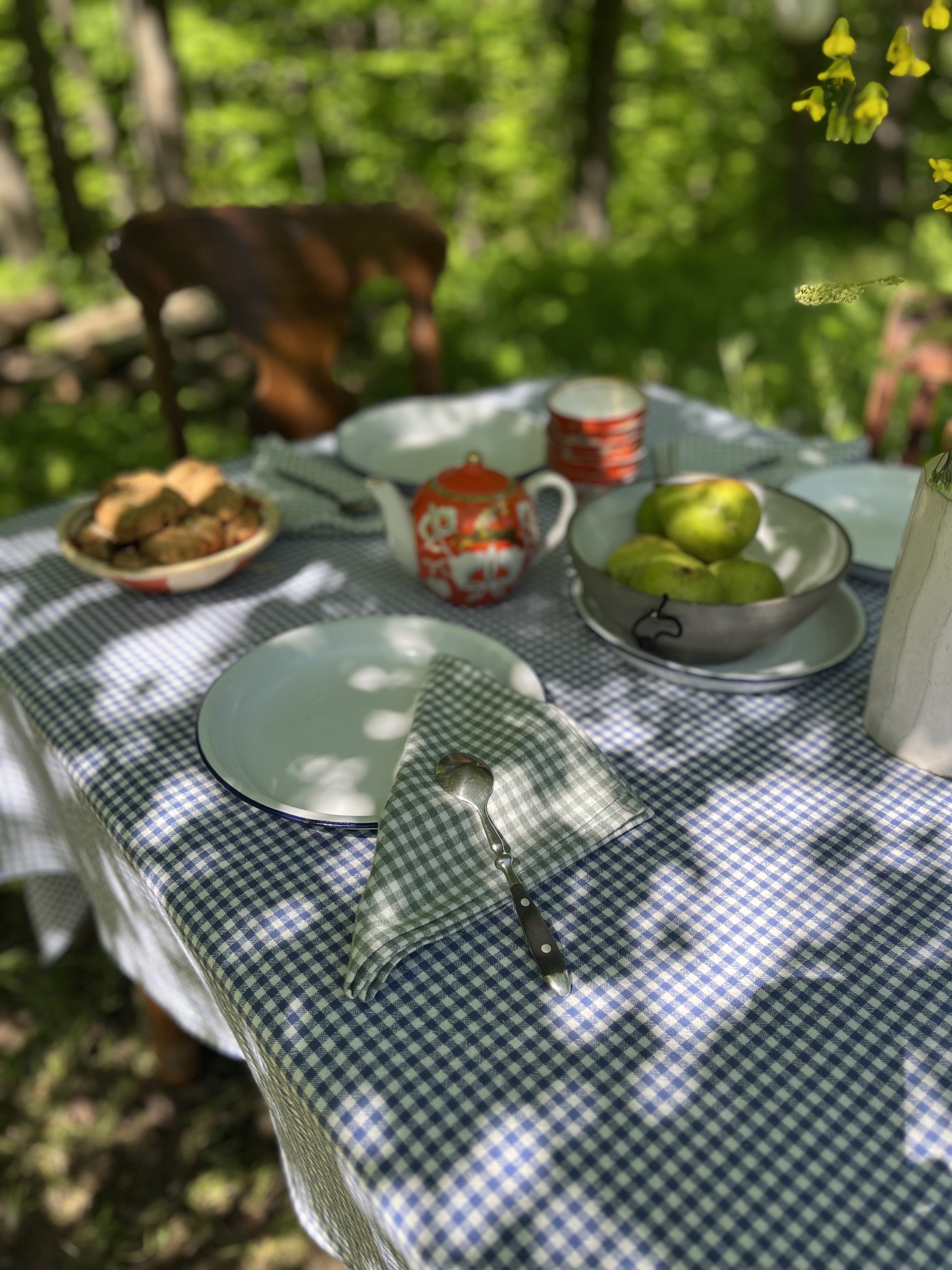 Serviettes de table vichy sauge en coton biologique