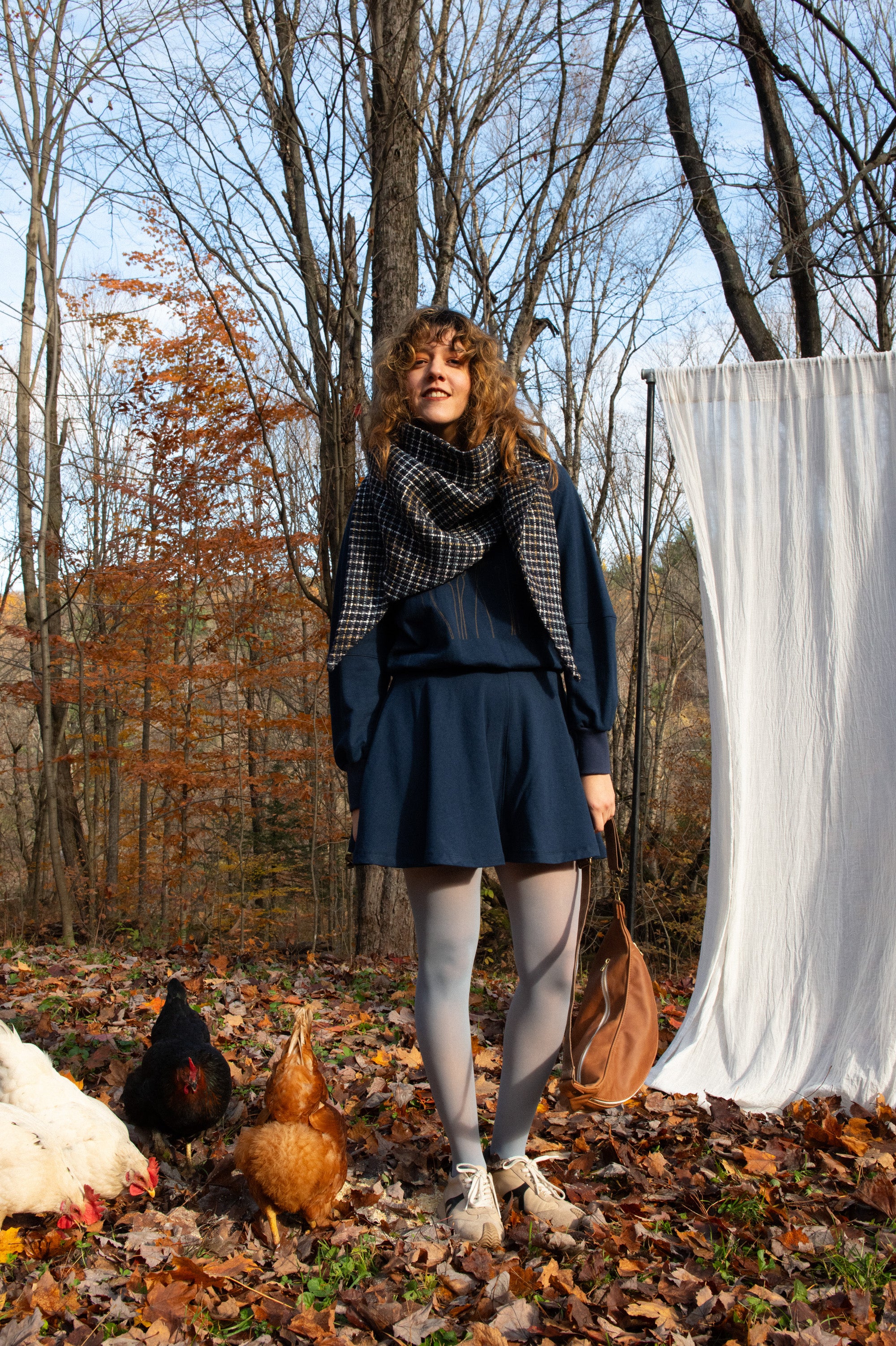 Foulard triangle tricot bleu