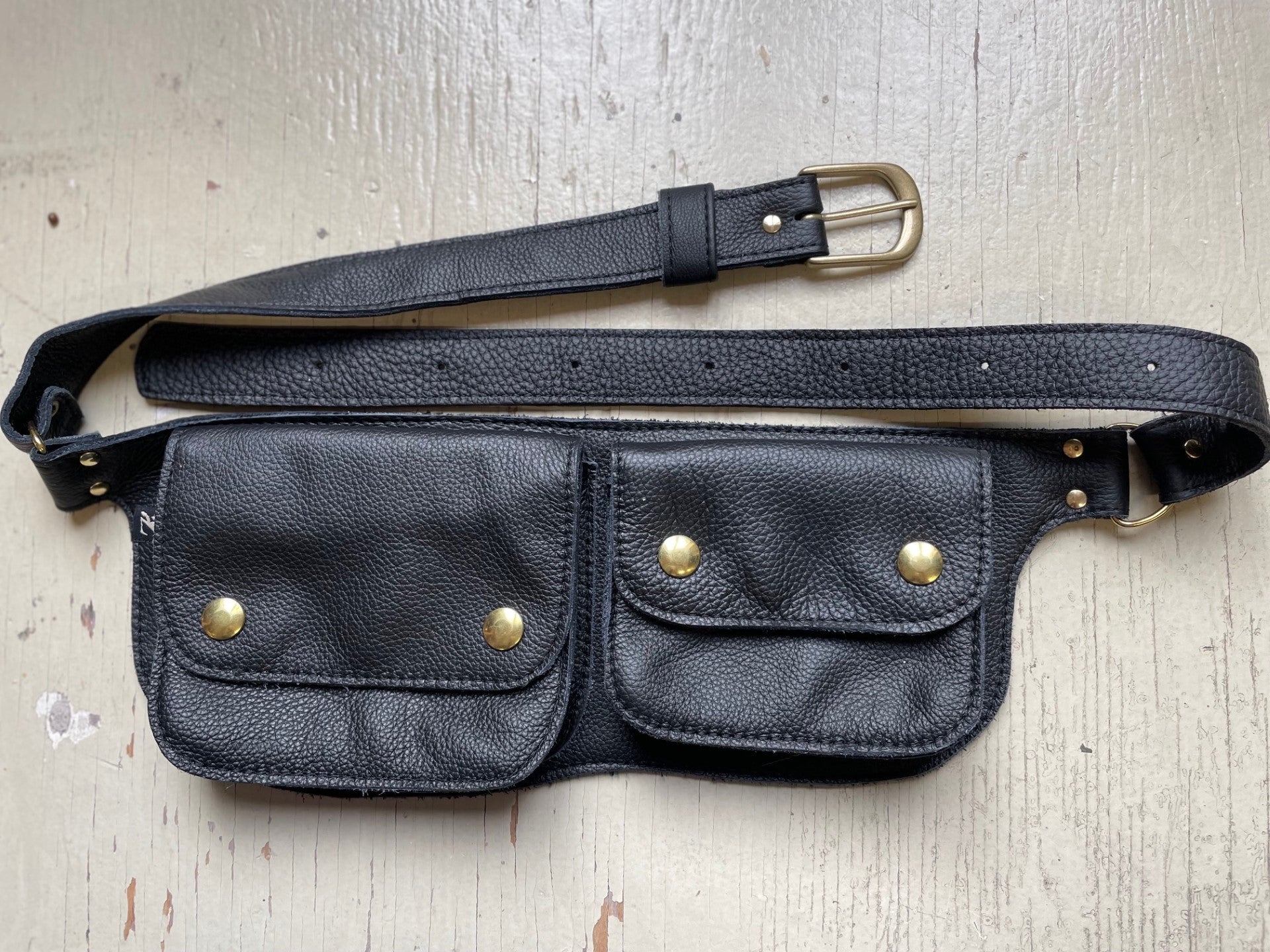 Ceinture pochette Double en cuir recyclé - Noir - KAZAK