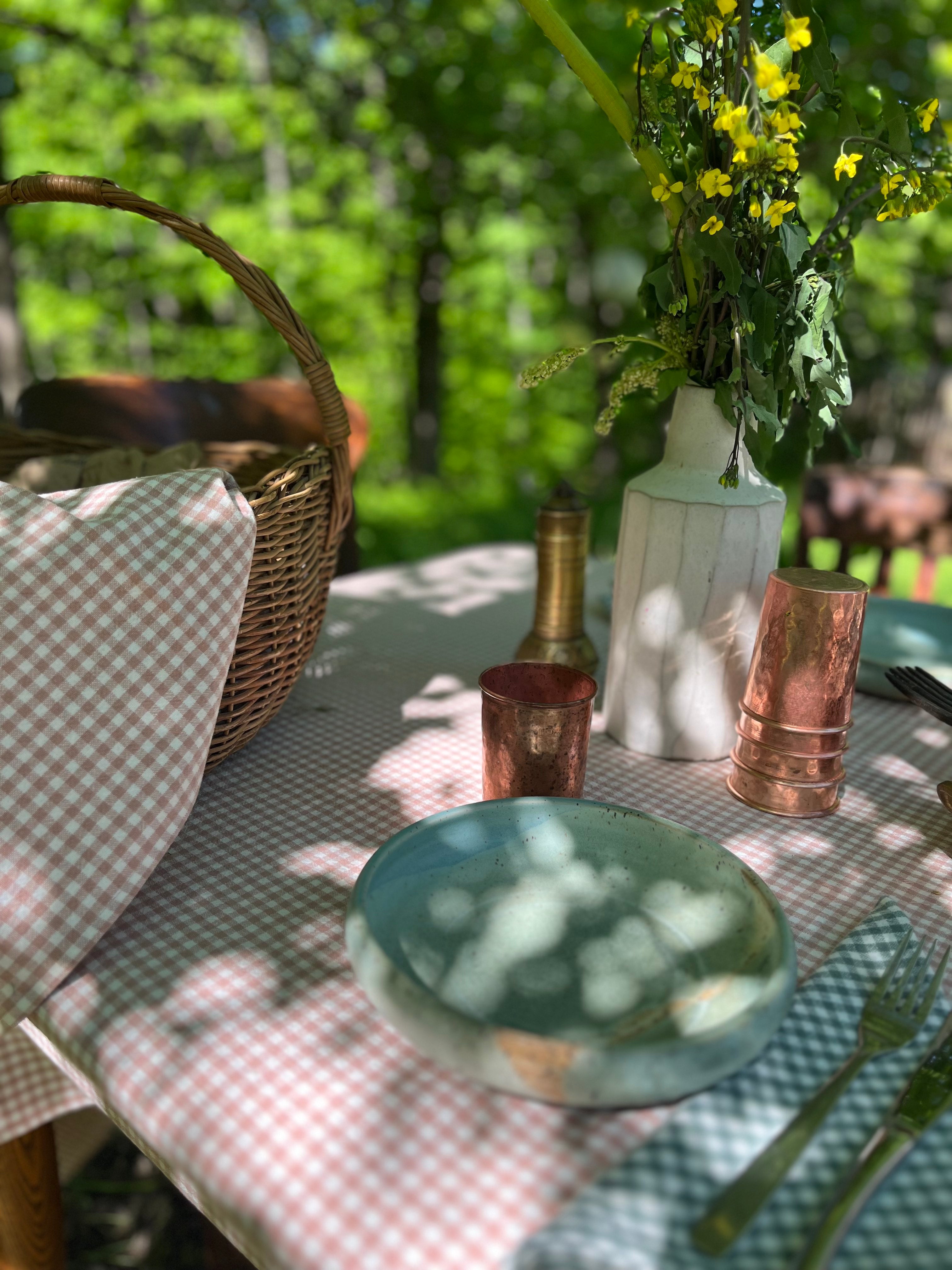 Serviettes de table vichy sauge en coton biologique