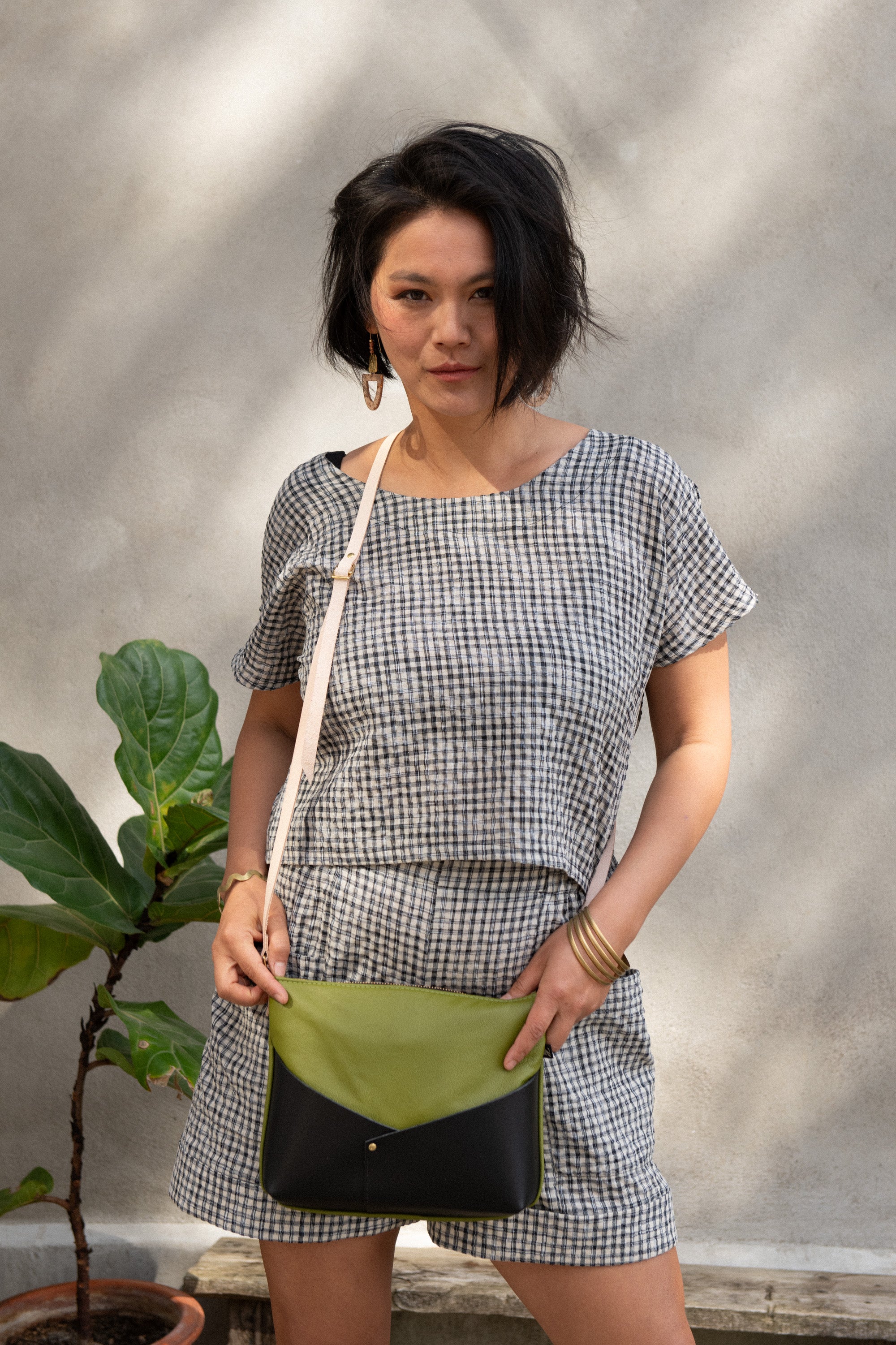 Sac Woodstock - Lime & Noir - mélange cuir recyclé et tannage végétal - KAZAK