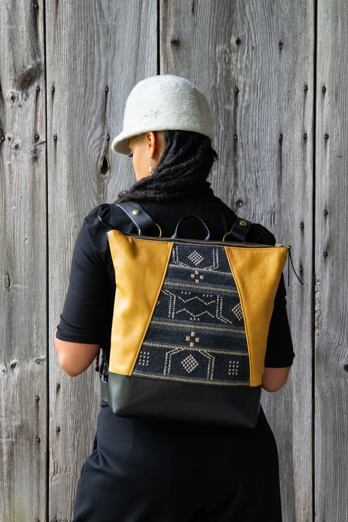 Sac à dos Hobart pour portable - Ardoise / Cuir Moutarde et Noir et coton ciré - KAZAK