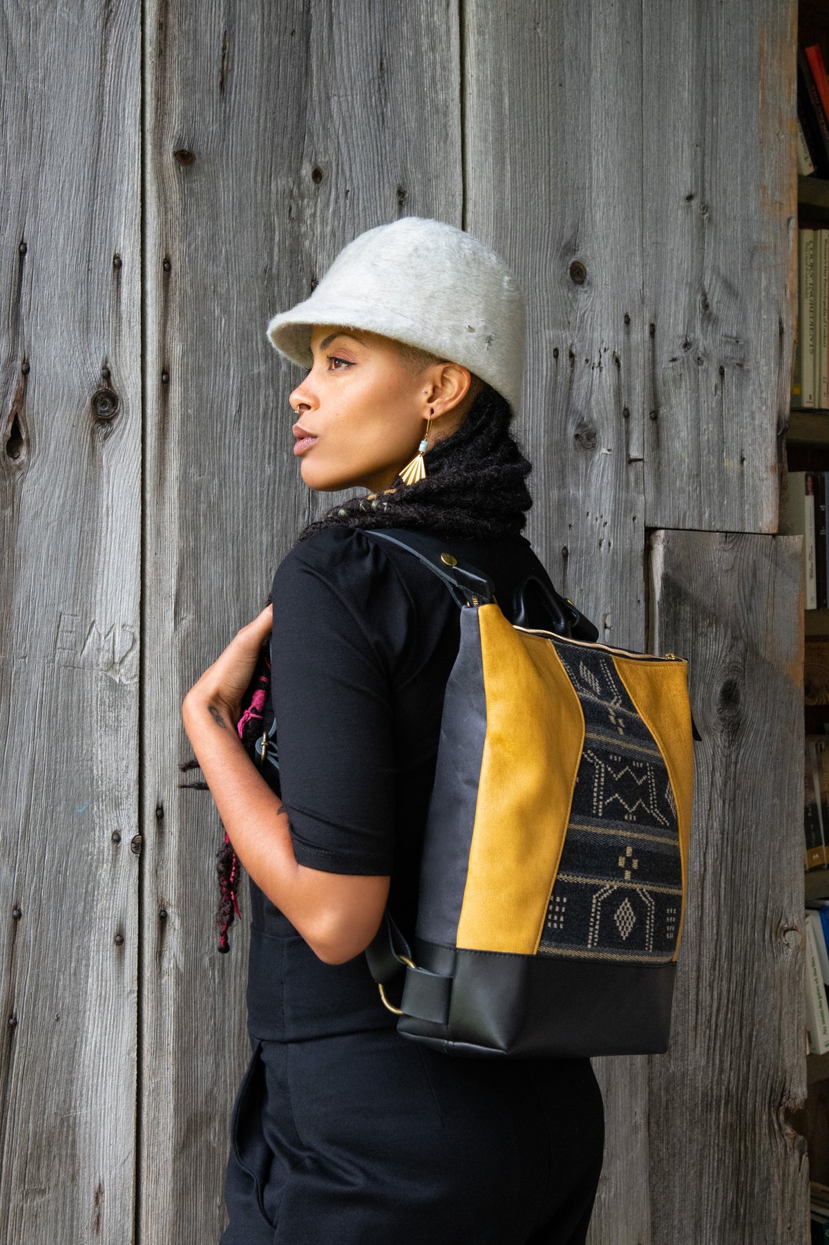 Sac à dos Hobart pour portable - Ardoise / Cuir Moutarde et Noir et coton ciré - KAZAK