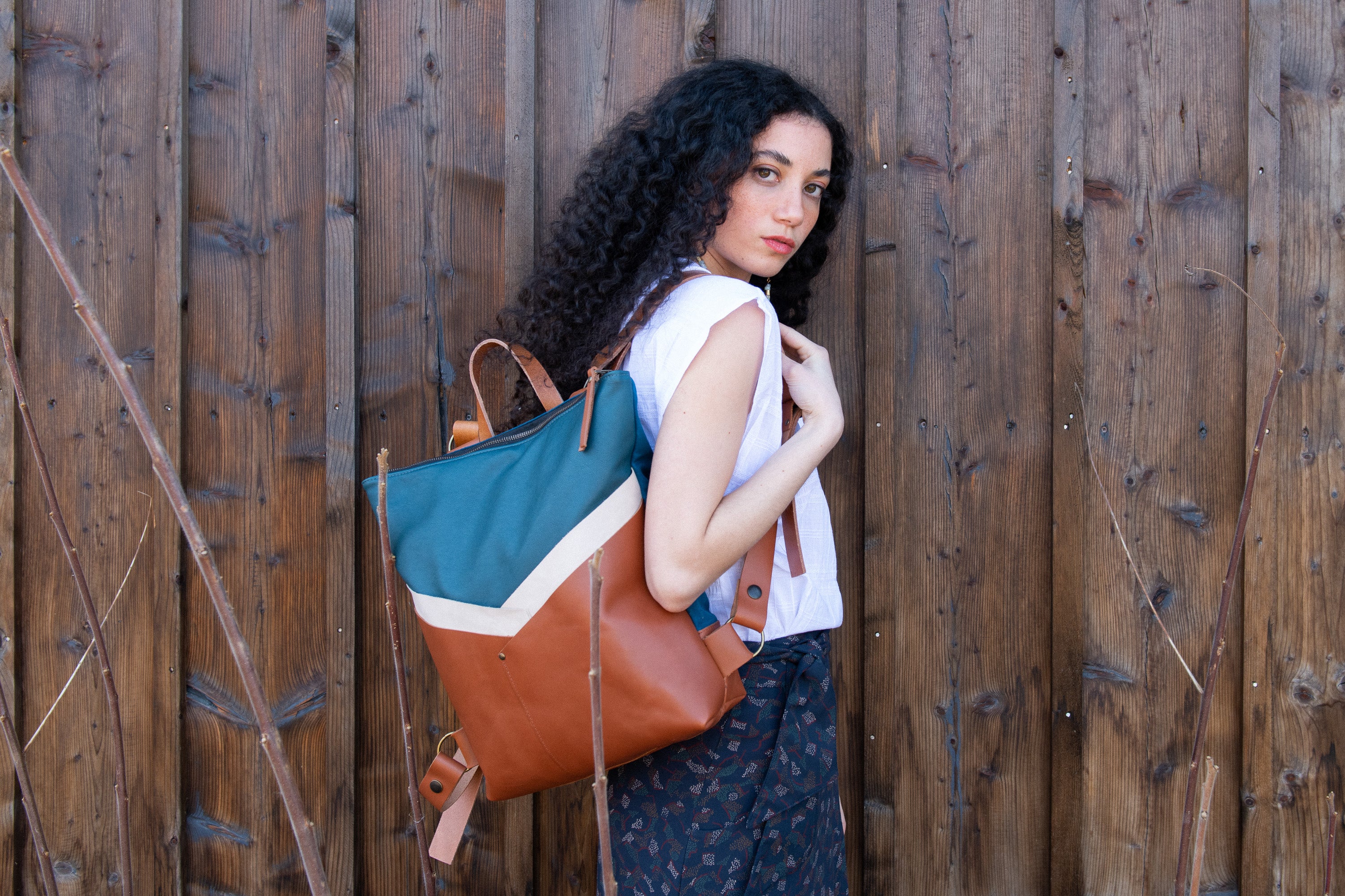 Sac à dos Atchison- Teal Caramel - cuir et coton ciré - KAZAK