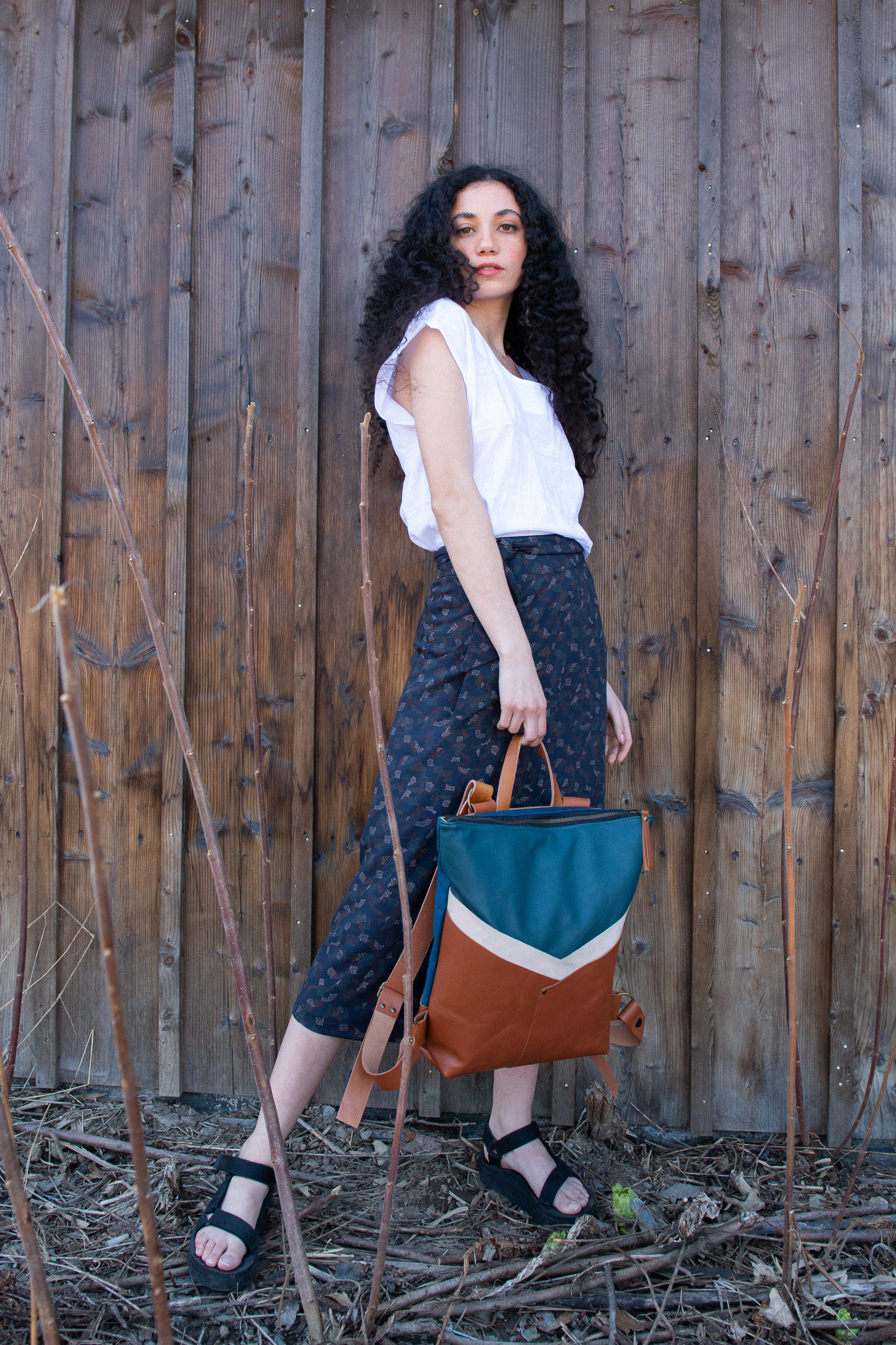 Sac à dos Atchison- Teal Caramel - cuir et coton ciré - KAZAK