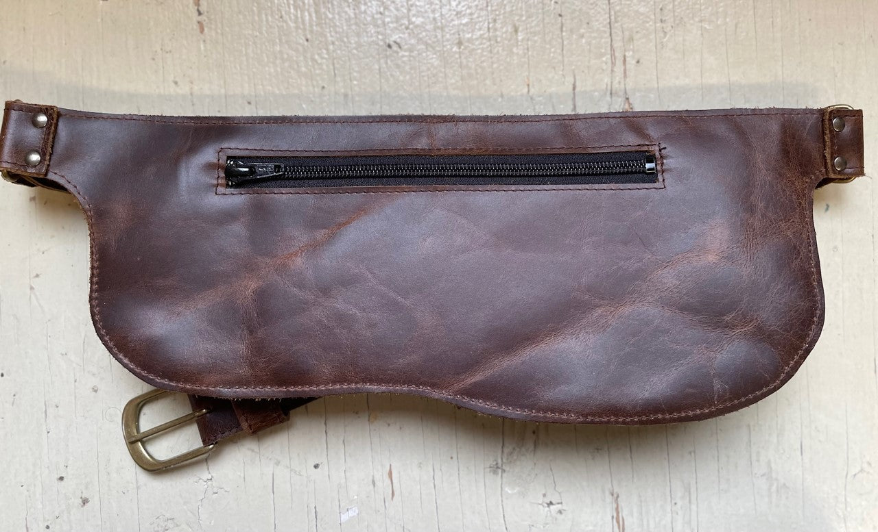 Ceinture pochette Double en cuir recyclé - Brun vintage - KAZAK