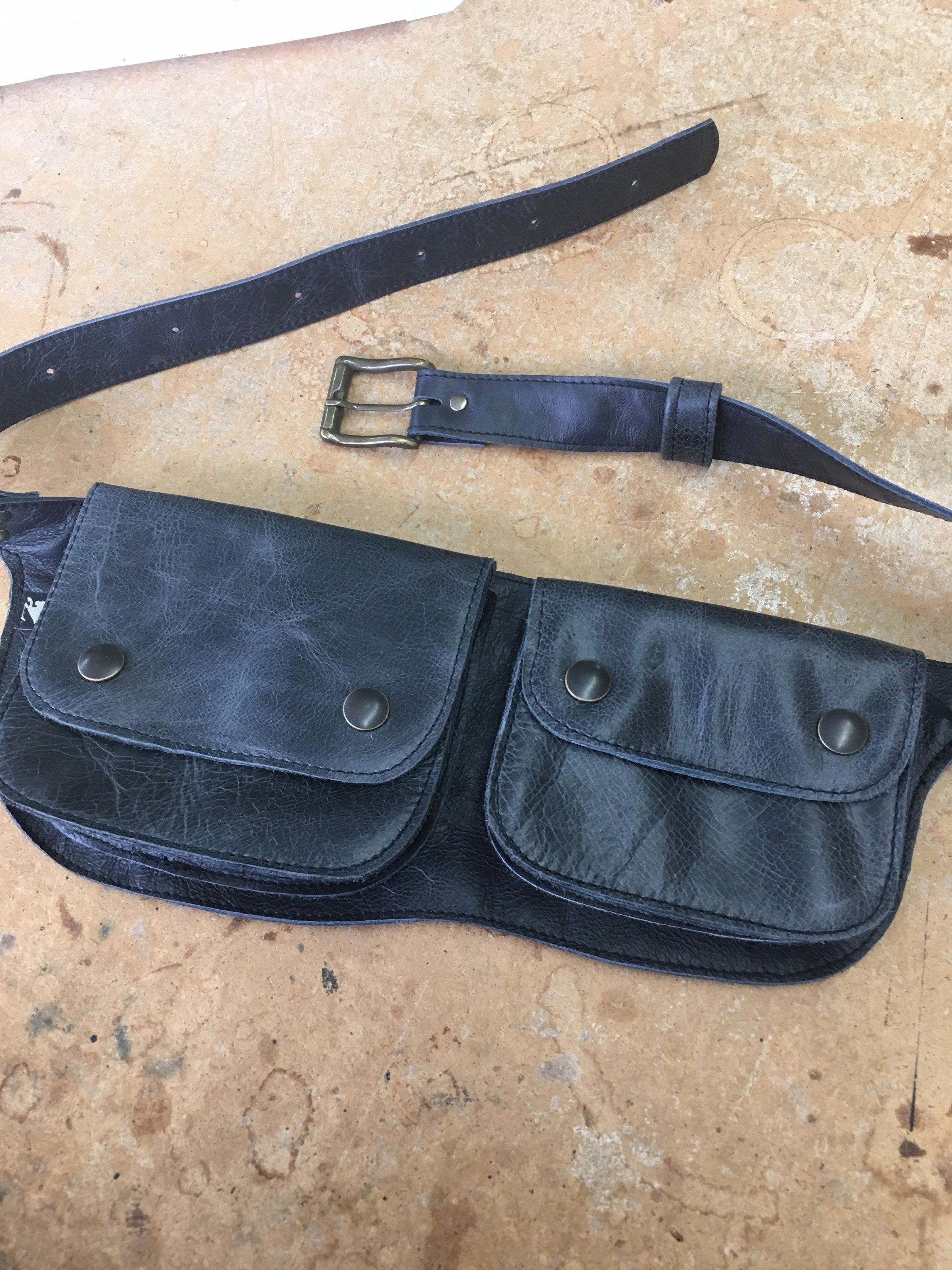 Ceinture pochette Double en cuir recyclé - Noir - KAZAK