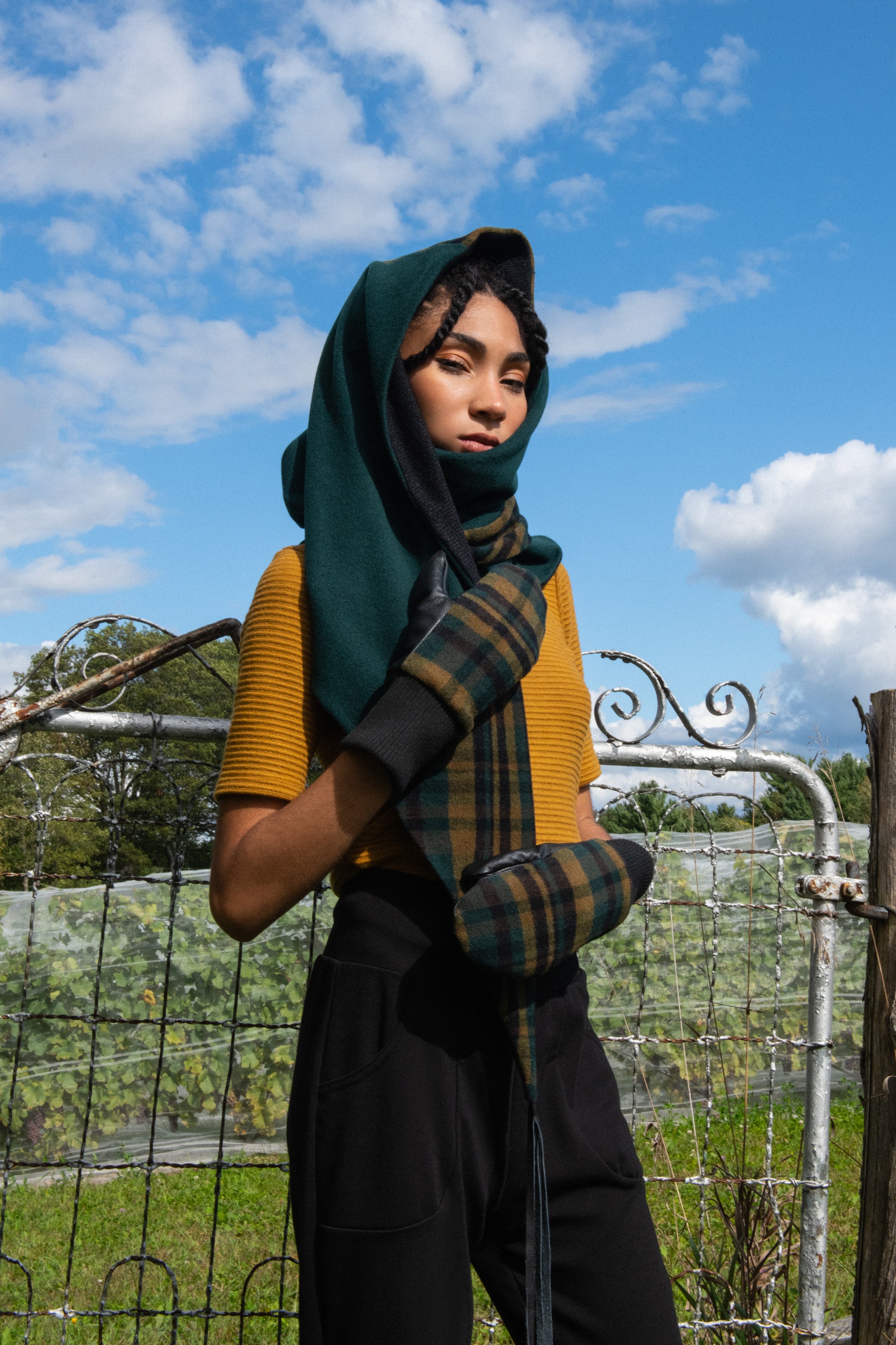 Mitaine Tricot Tartan cuir recyclé - KAZAK