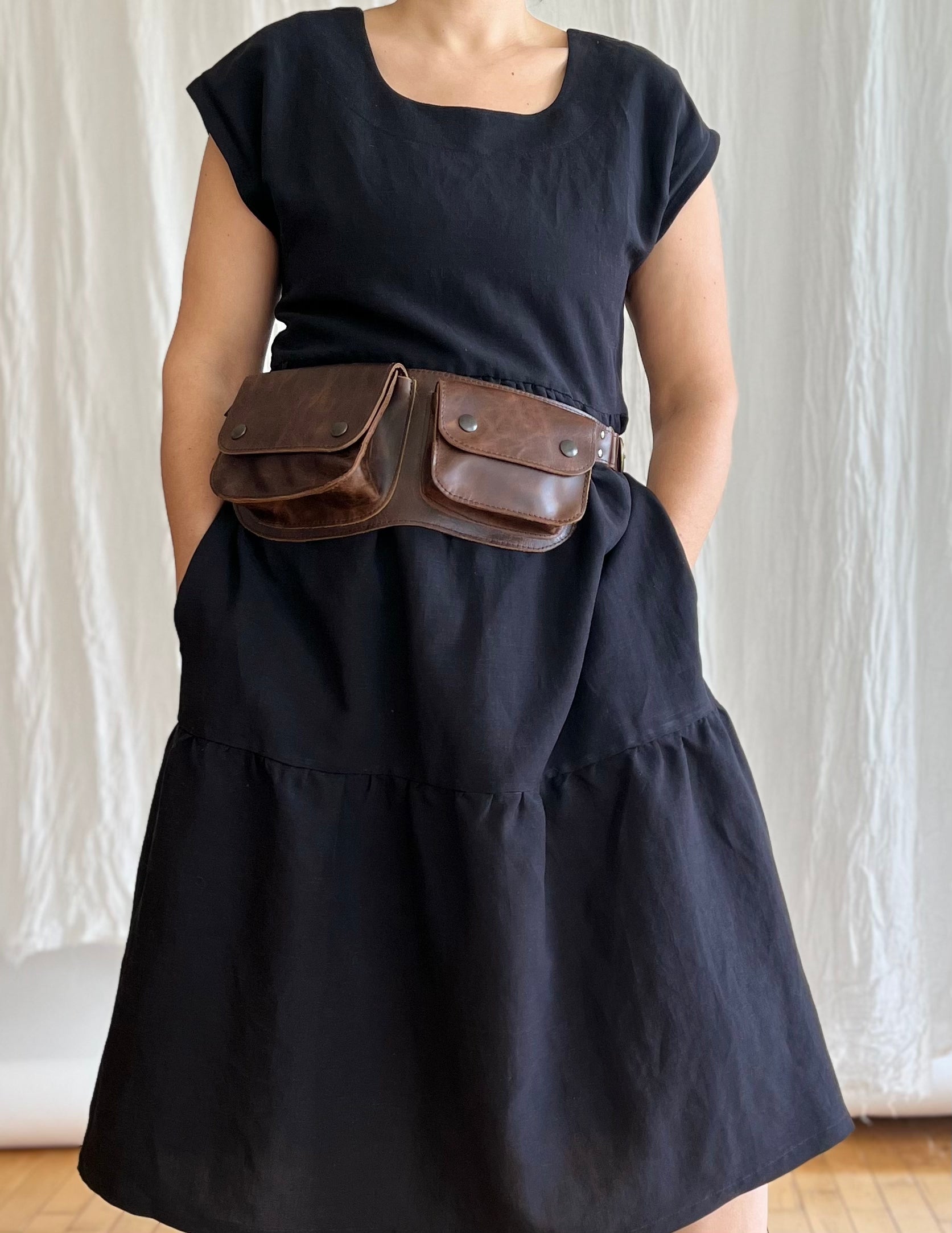 Ceinture pochette Double en cuir recyclé - Brun vintage - KAZAK