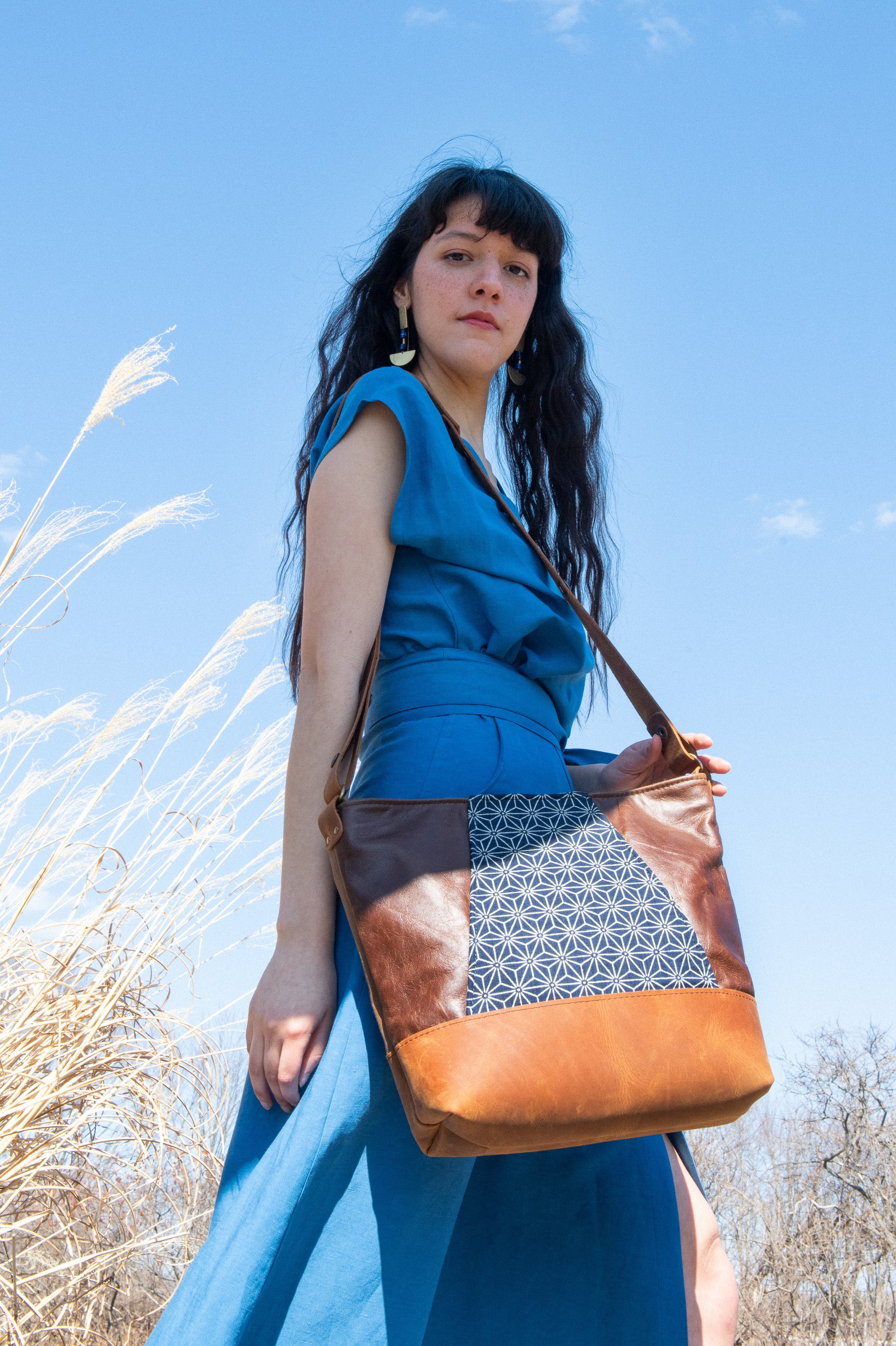 Sac à bandoulière Yupik - Tissu Japonais - mélange cuir recyclé et tannage végétal - KAZAK