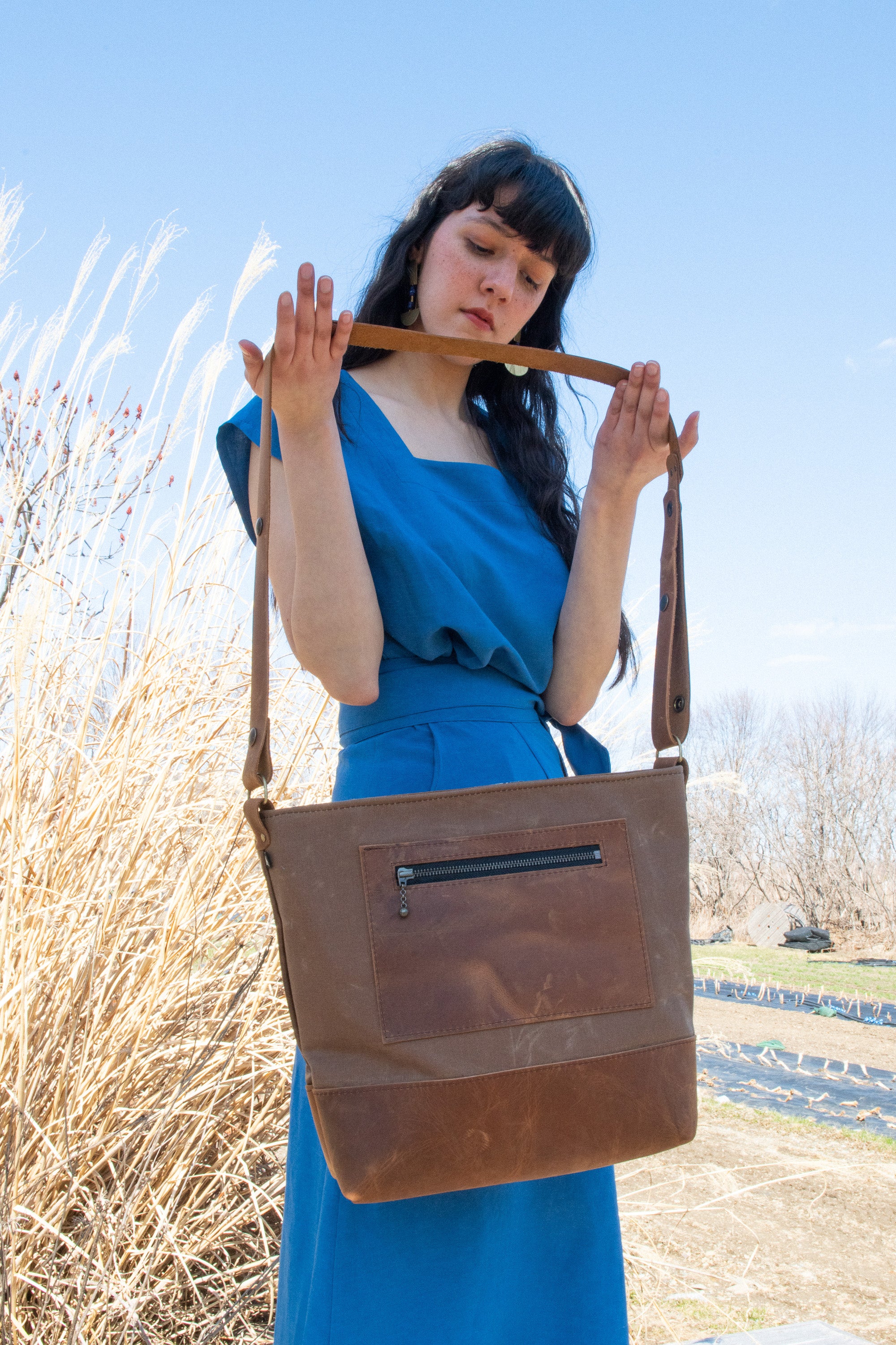 Sac à bandoulière Yupik - Tissu Japonais - mélange cuir recyclé et tannage végétal - KAZAK