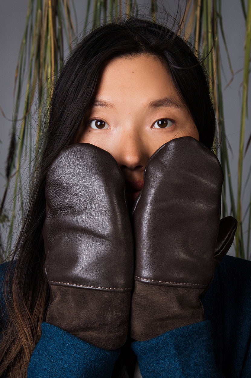 Mitaines Lhasa Brun / cuir et suède recyclés et cuir et cuir - KAZAK