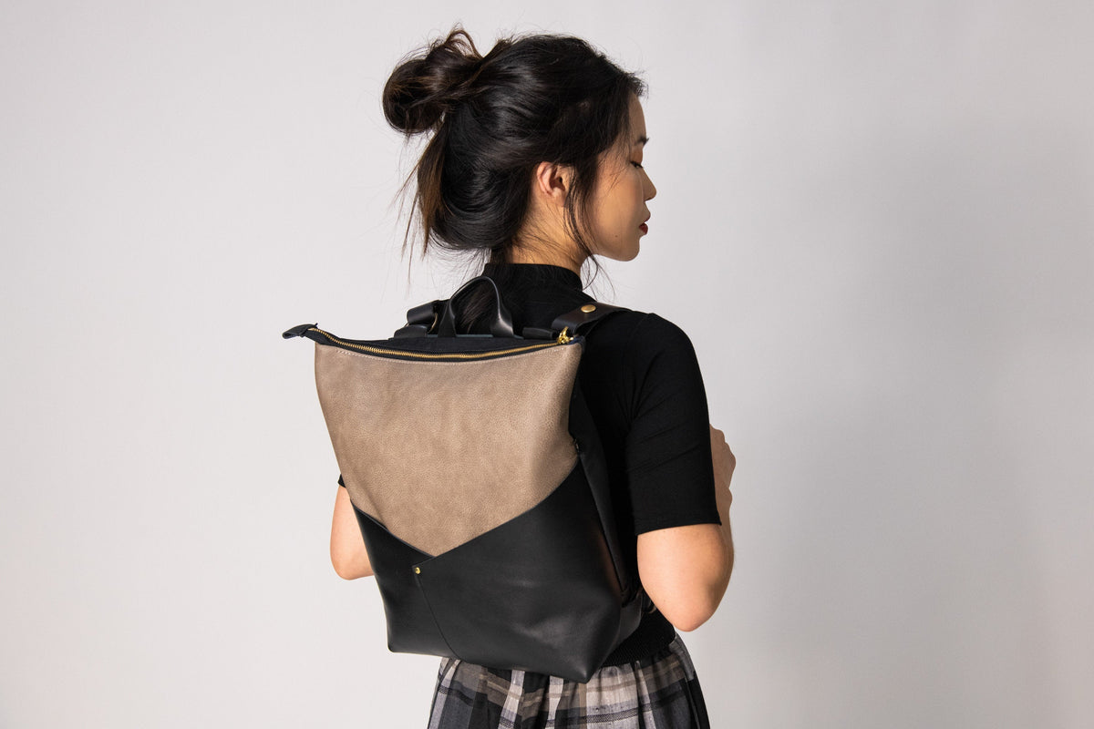 Sac à dos Atwood pour portable - Cuir Taupe & noir