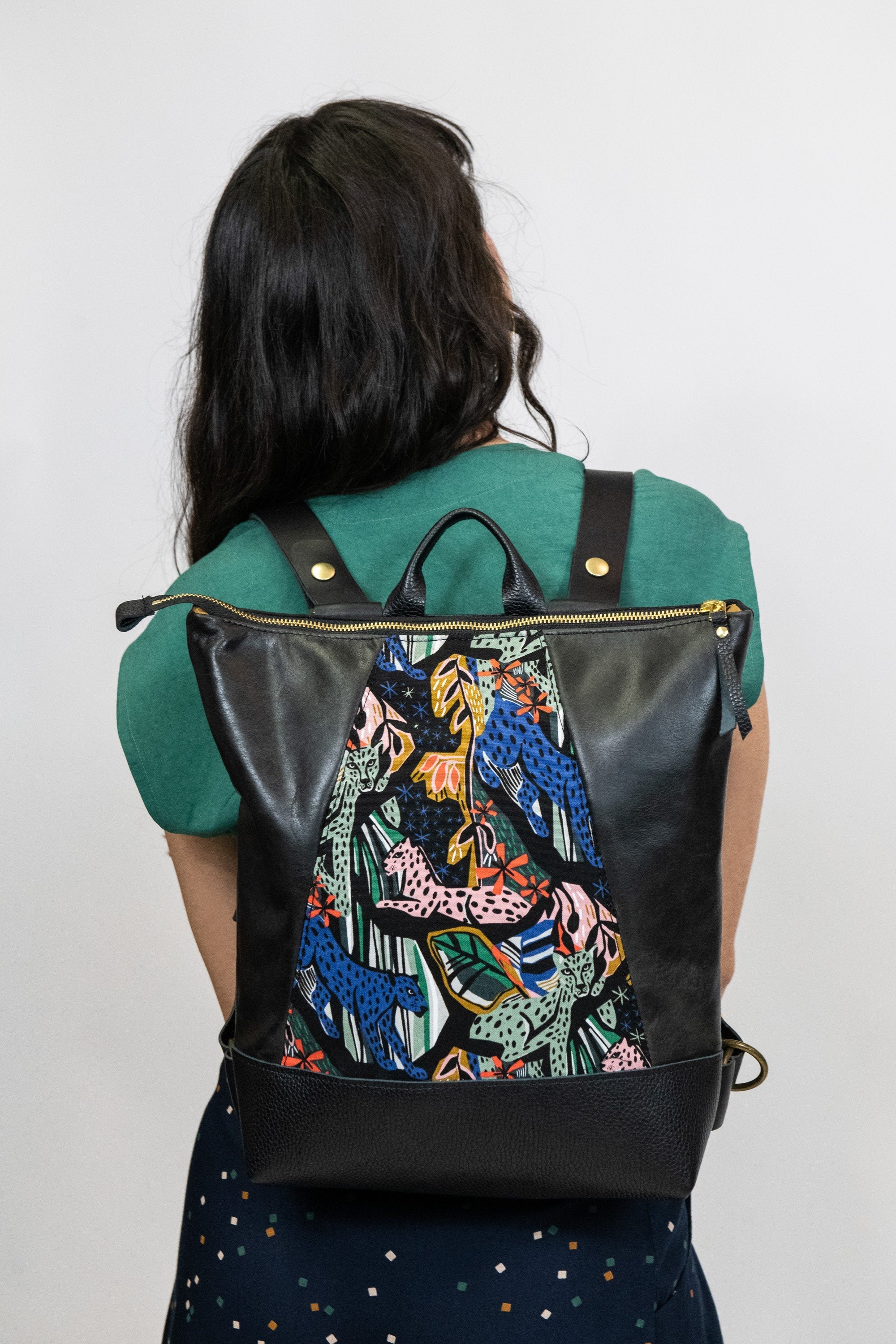 Sac à dos Hobart pour portable - Tigres / Cuir Noir et coton ciré - KAZAK