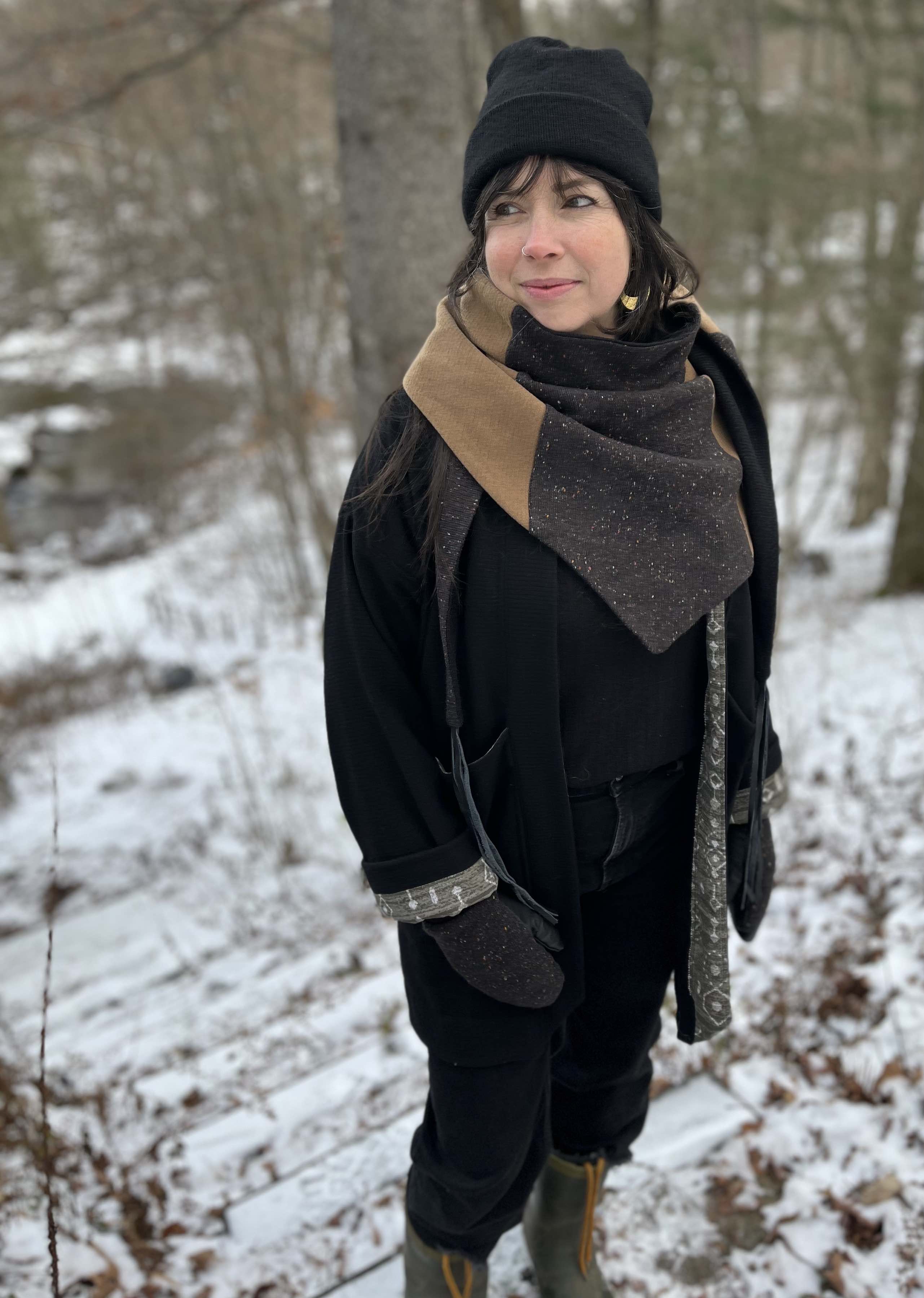 Foulard Indiana Caramel et noir Franges