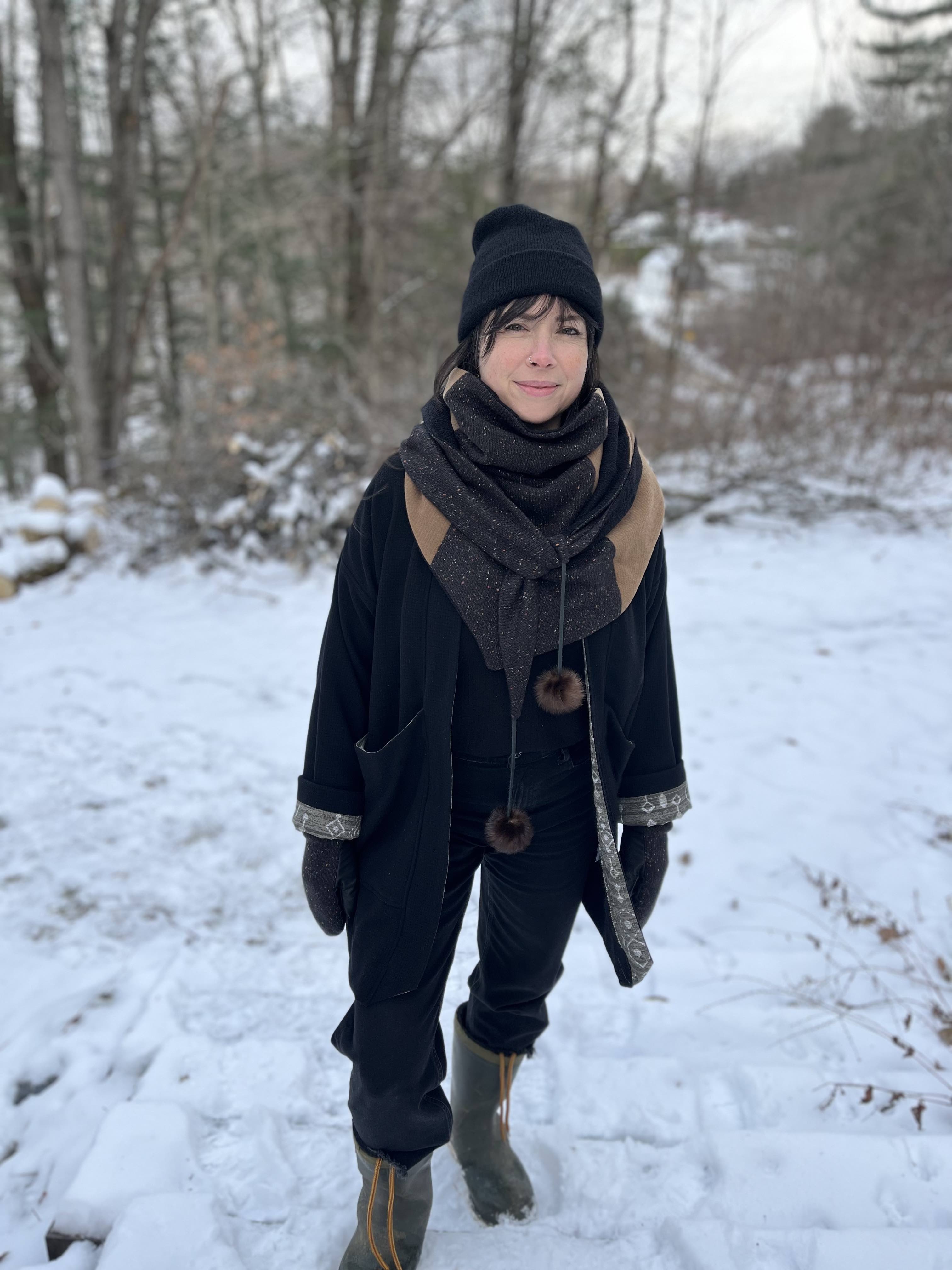 Foulard  Indiana Caramel et noir à pompon