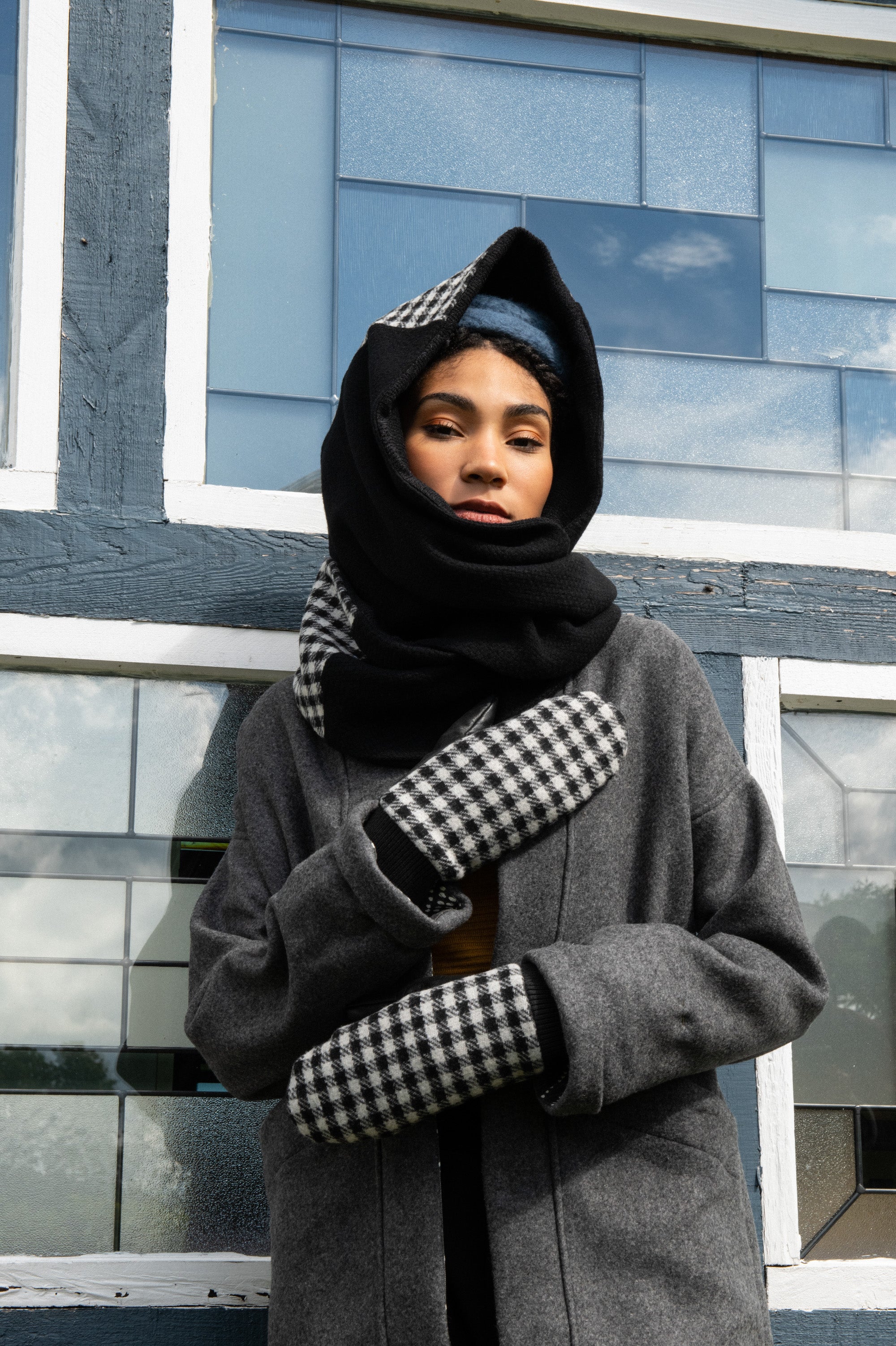 Mitaine Tricot Vichy cuir recyclé - KAZAK