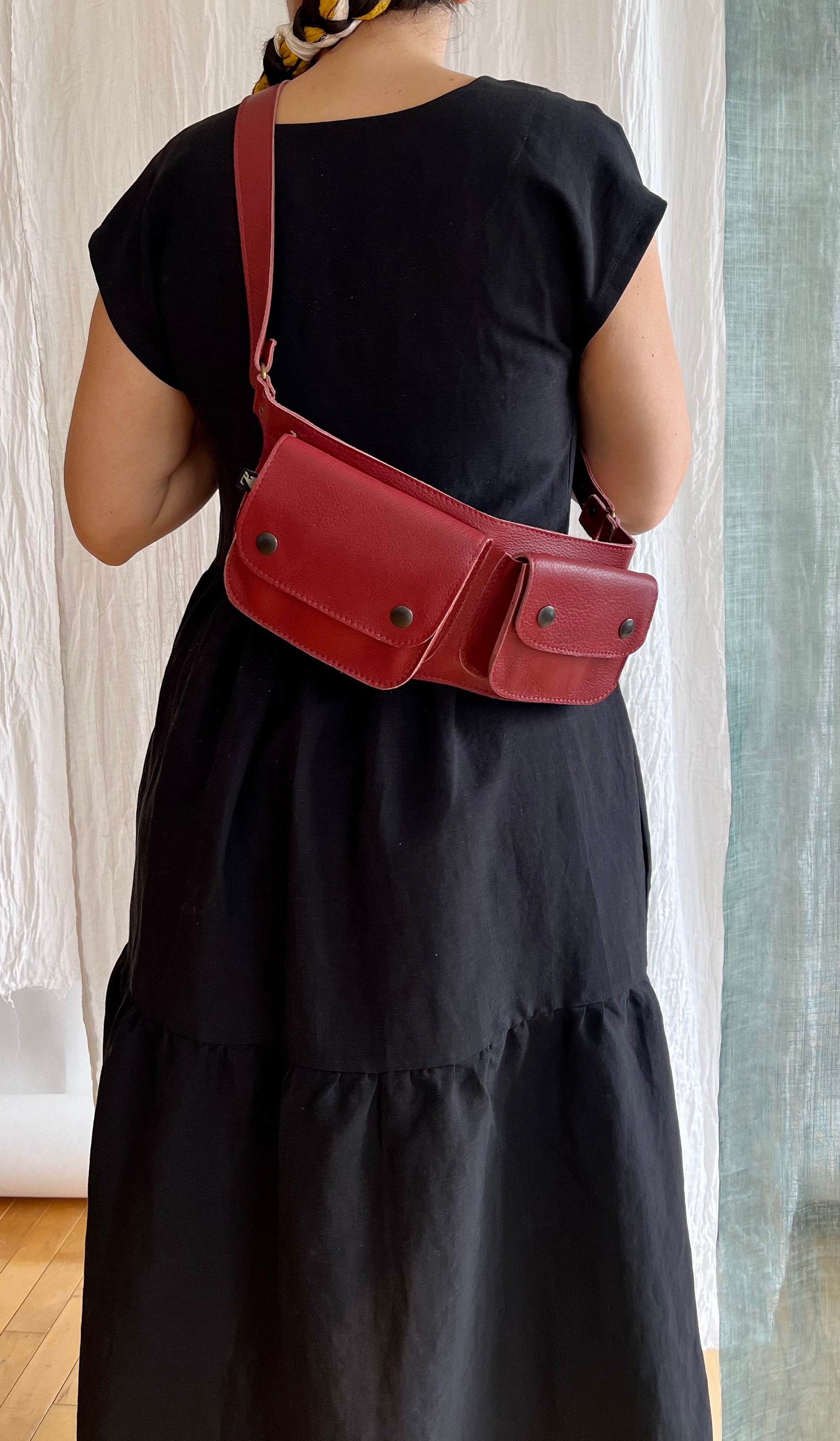 Ceinture pochette Double en cuir recyclé - Rouge - KAZAK