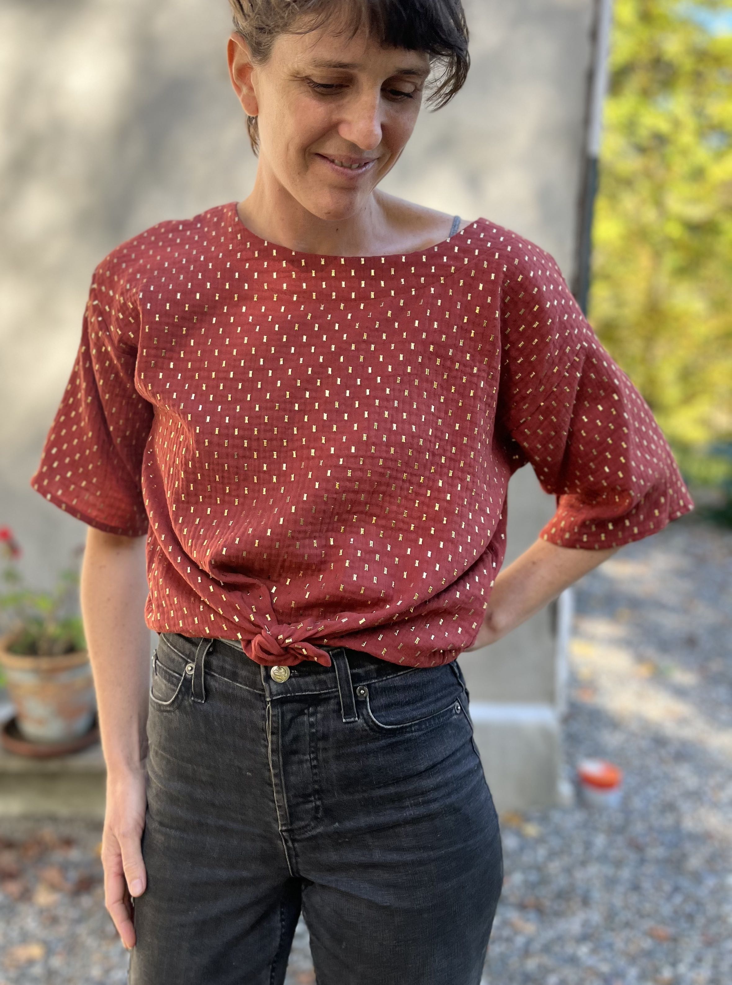Top Abélia - Tomettes dorées  100 % coton OEKOTEX