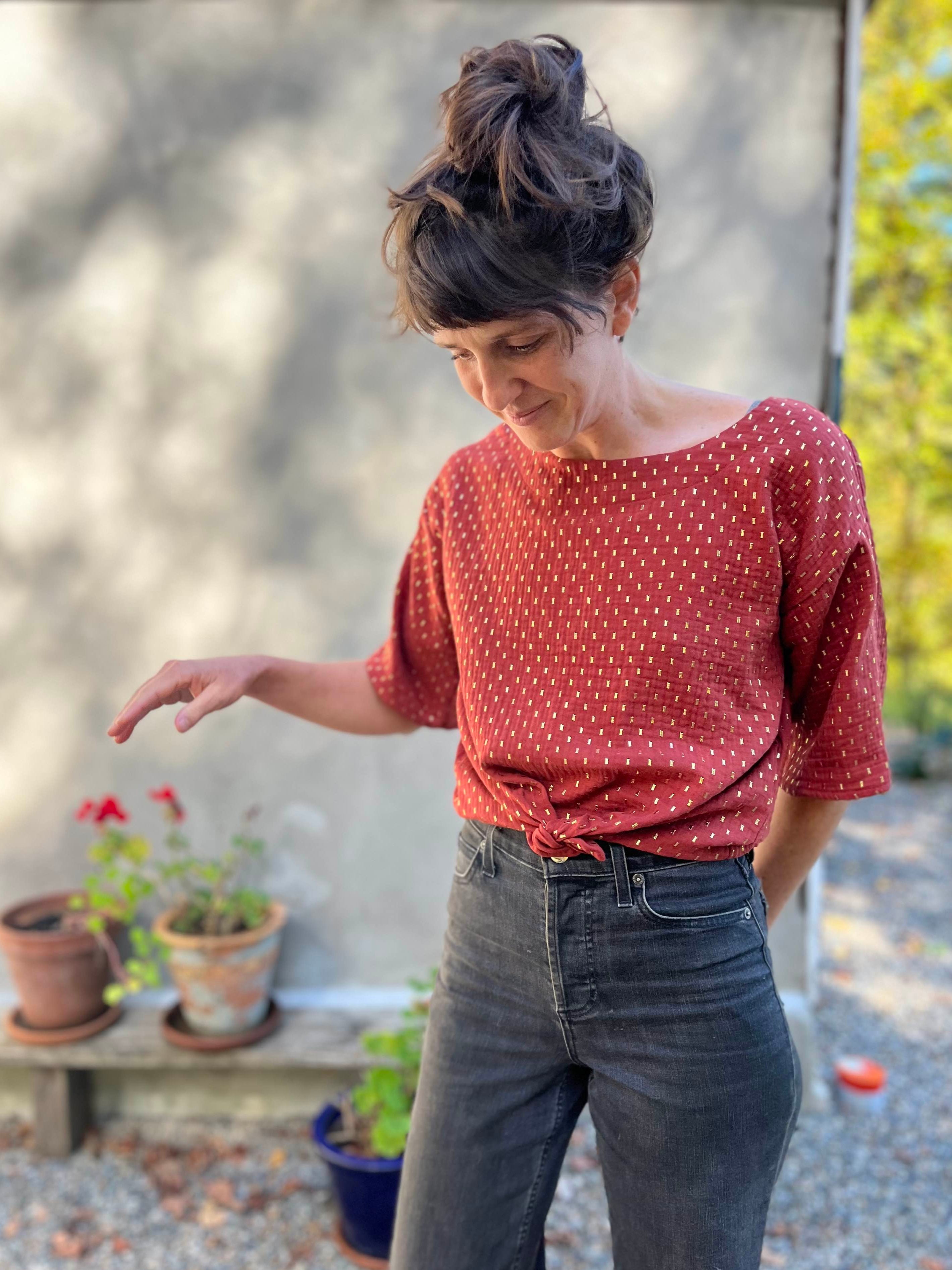 Top Abélia - Tomettes dorées  100 % coton OEKOTEX