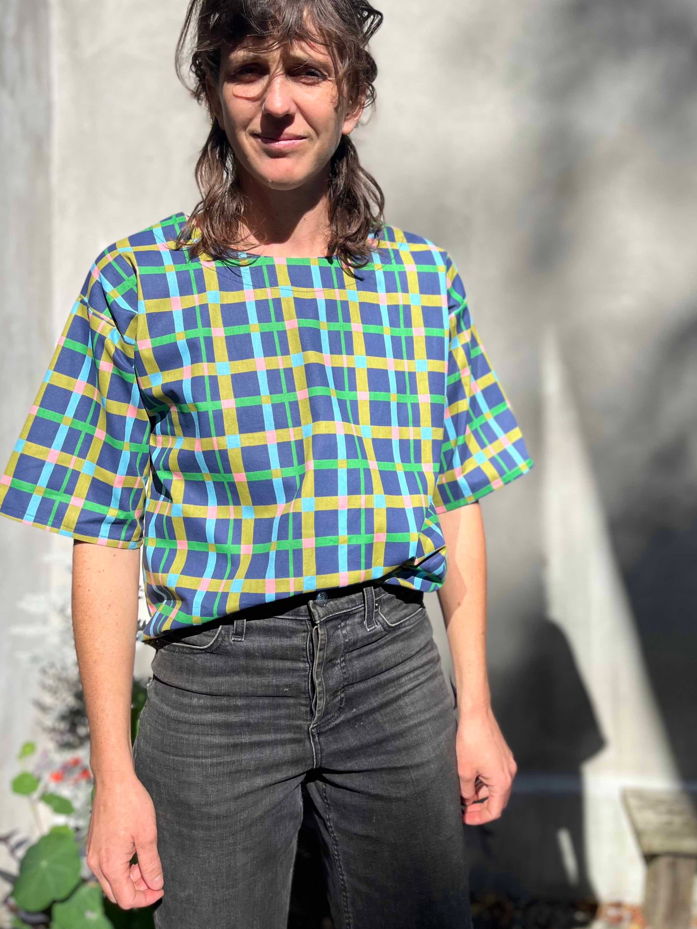 Top Abélia - Carreaux bleus 100 % coton OEKOTEX