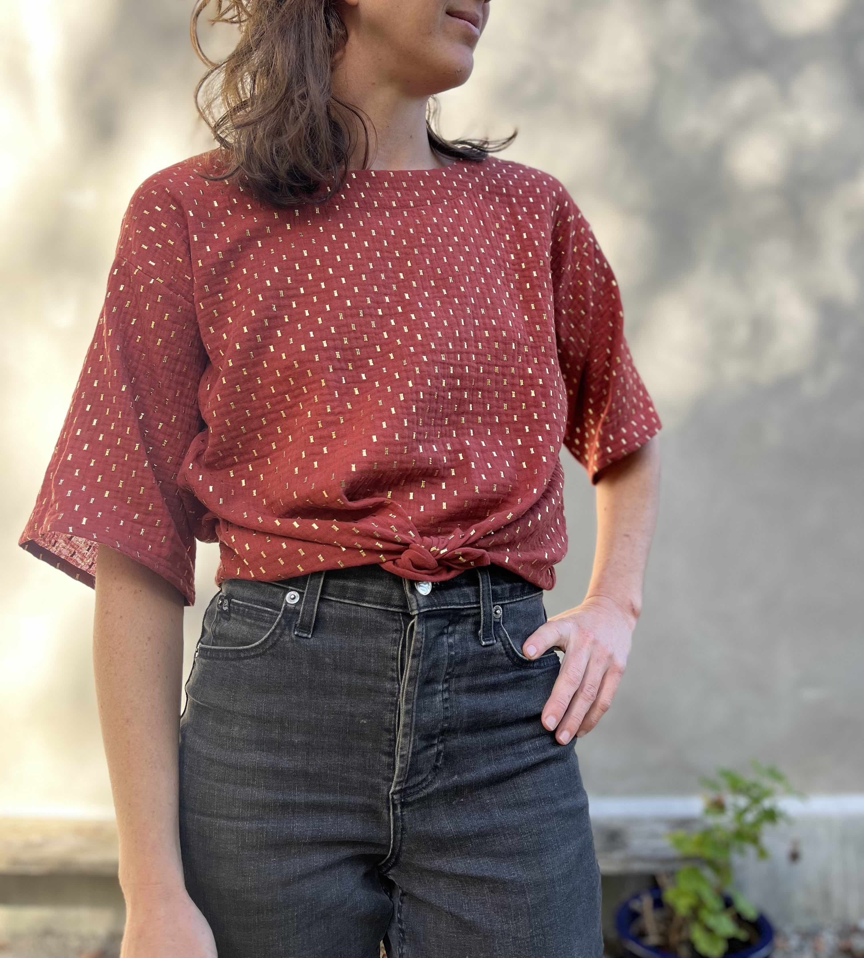 Top Abélia - Tomettes dorées  100 % coton OEKOTEX