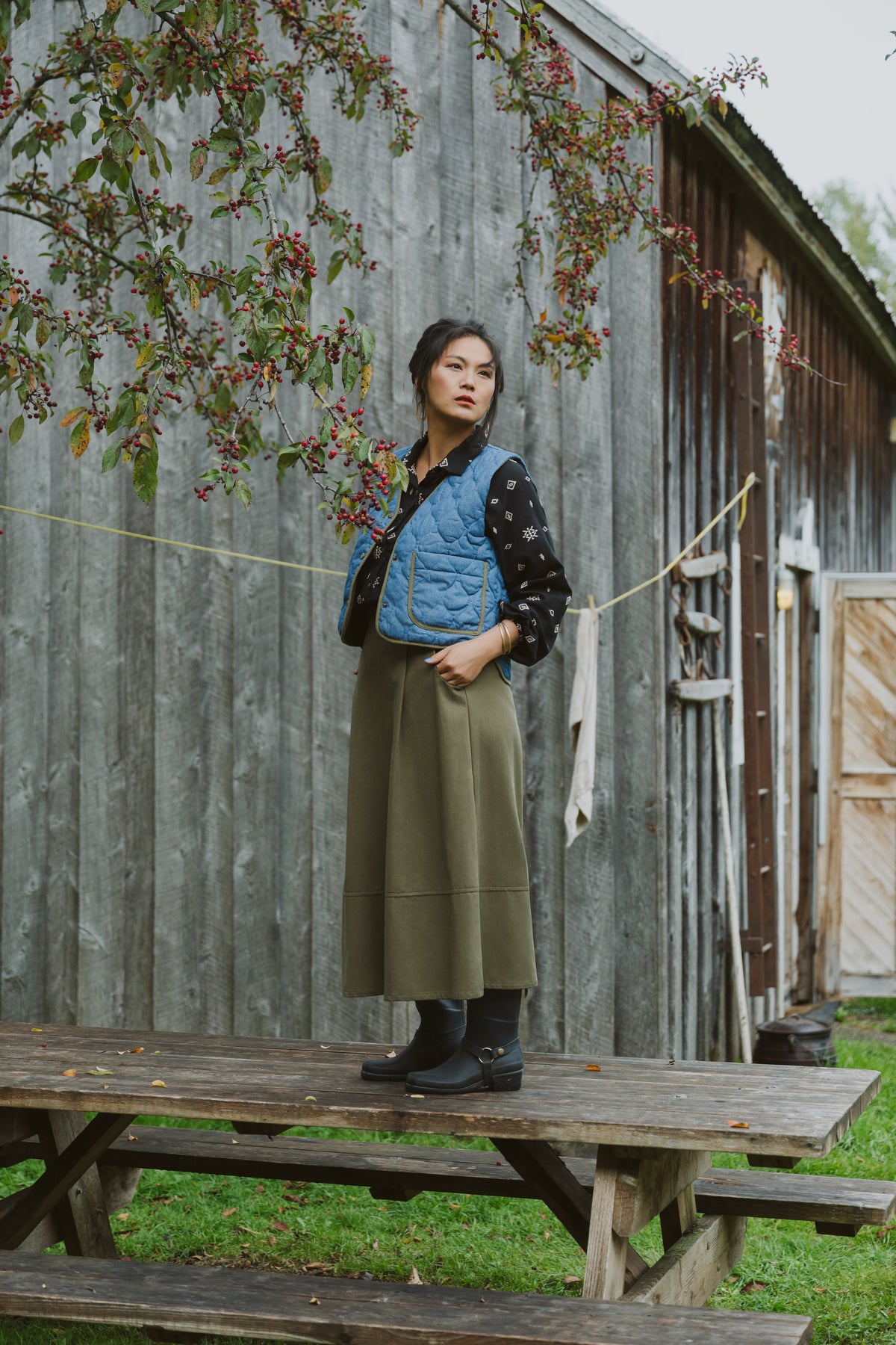 Veste Cyprès - denim bleu matelassé et olive
