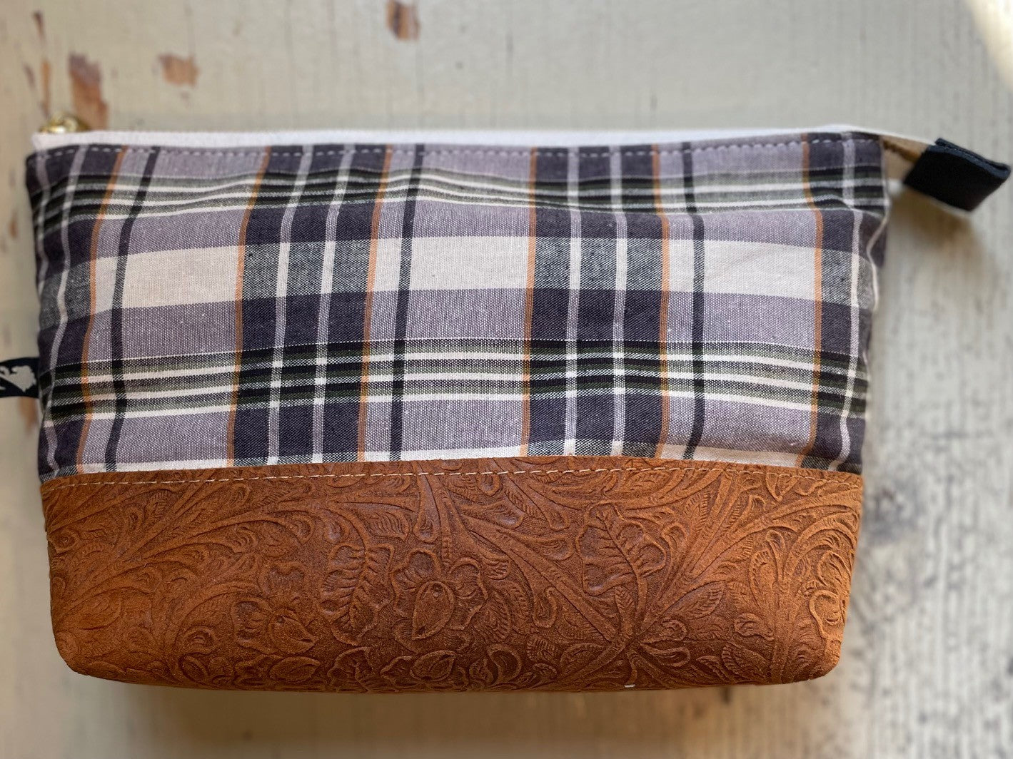 La Trousse - Retailles de tissu et cuir recyclé /  Carreaux japonais - KAZAK -