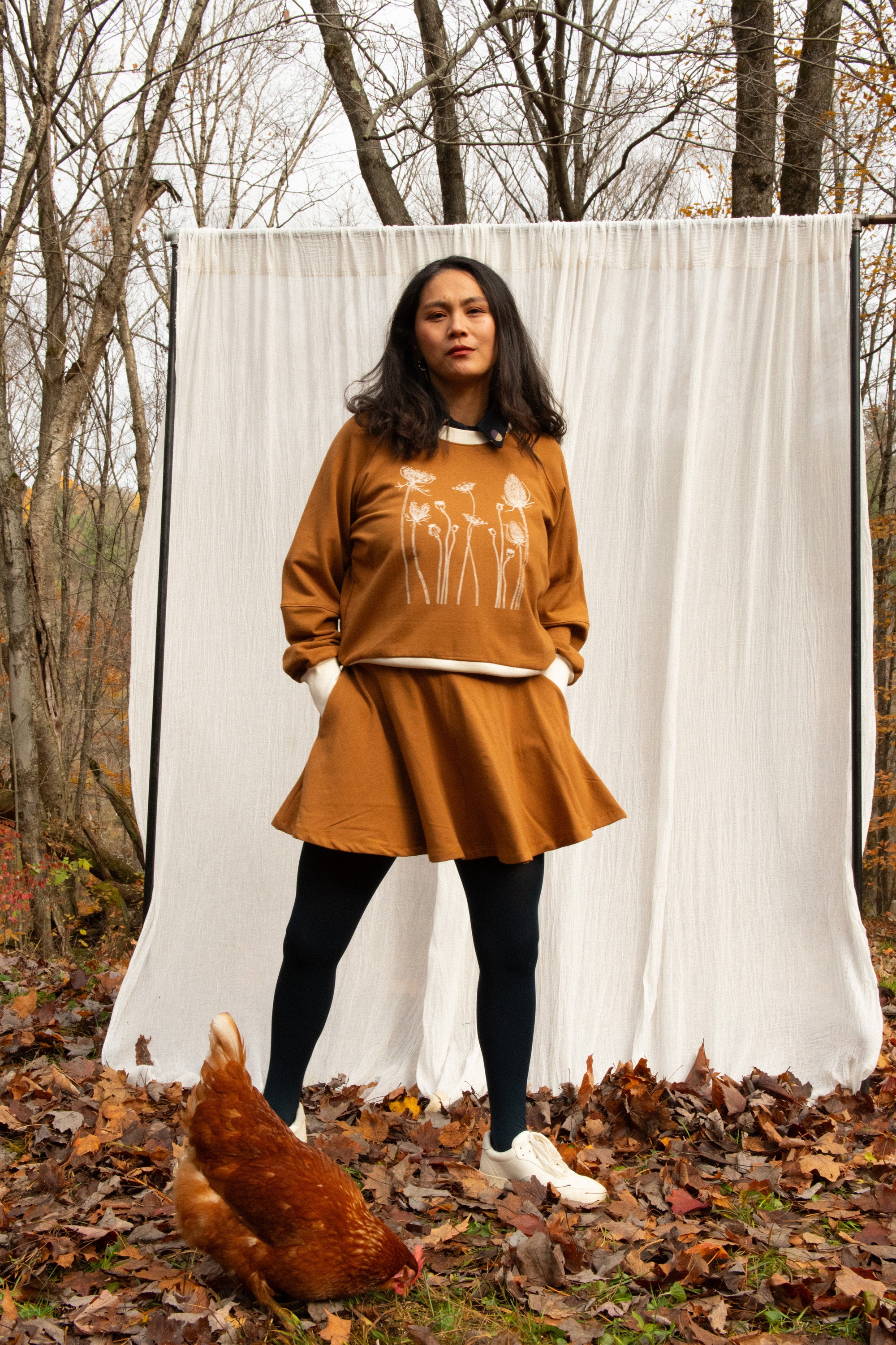 Crewneck MARILOU fleurs d'automne Teck-bambou et coton OEKOTEX