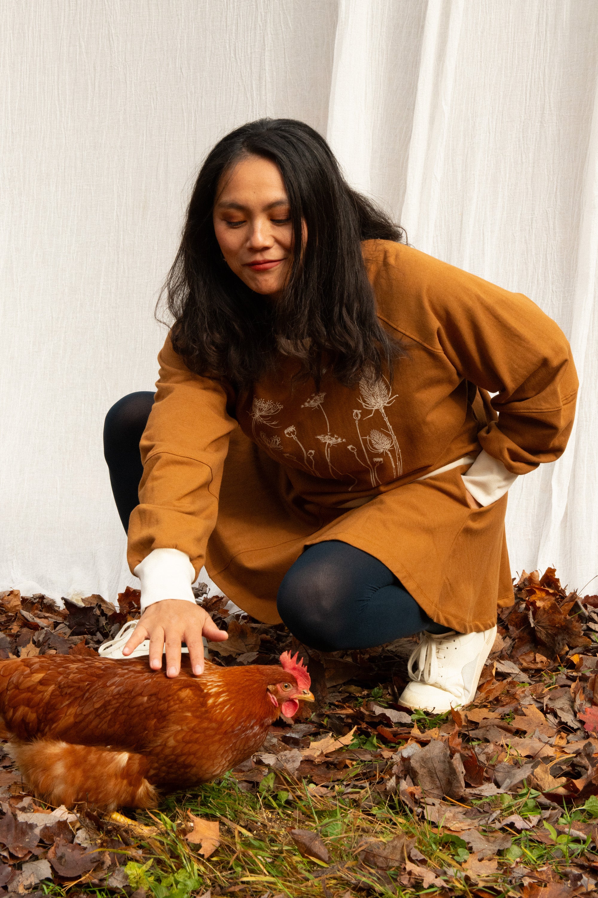 Crewneck MARILOU fleurs d'automne Teck-bambou et coton OEKOTEX