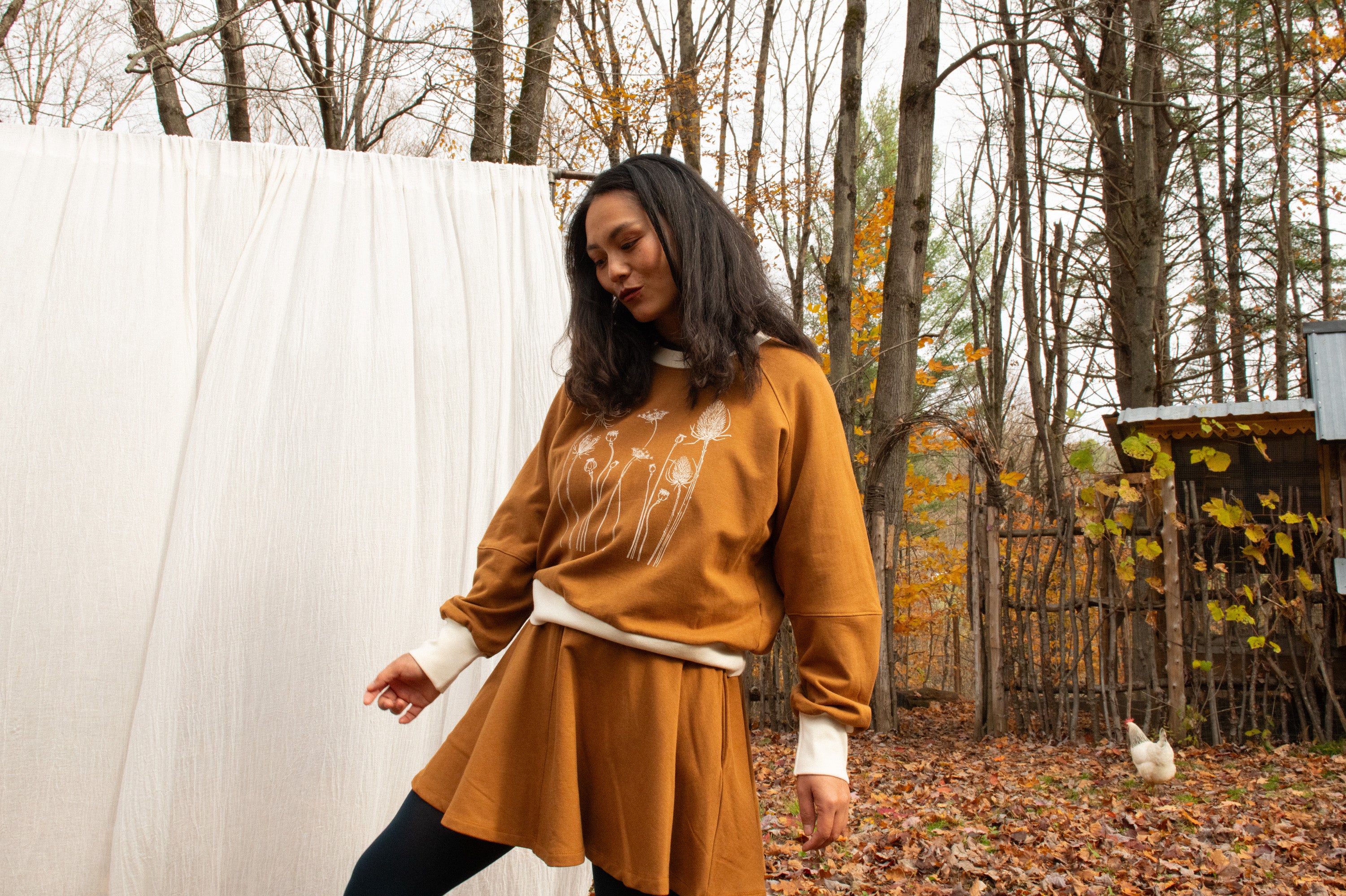 Crewneck MARILOU fleurs d'automne Teck-bambou et coton OEKOTEX