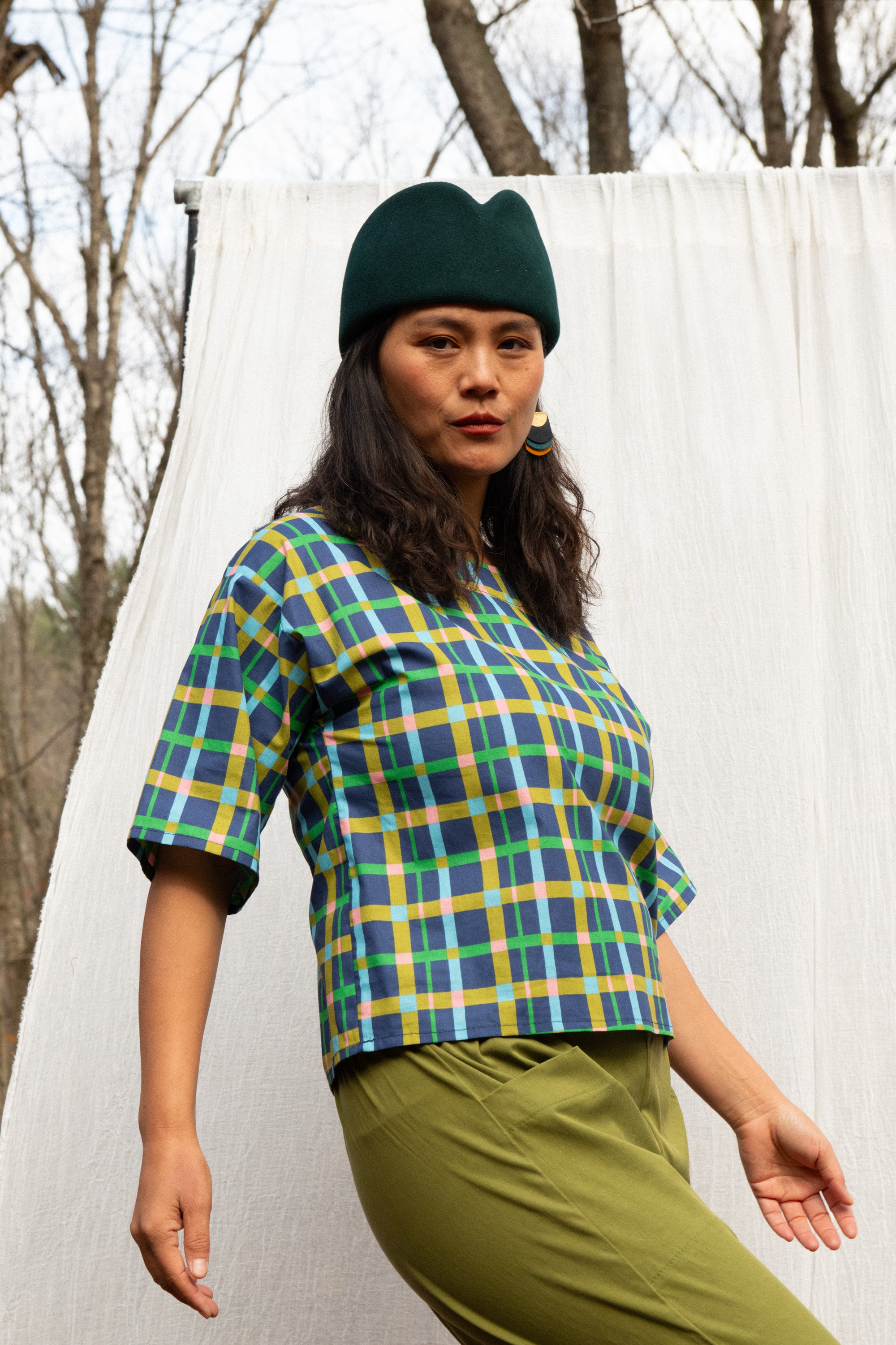 Top Abélia - Carreaux bleus 100 % coton OEKOTEX