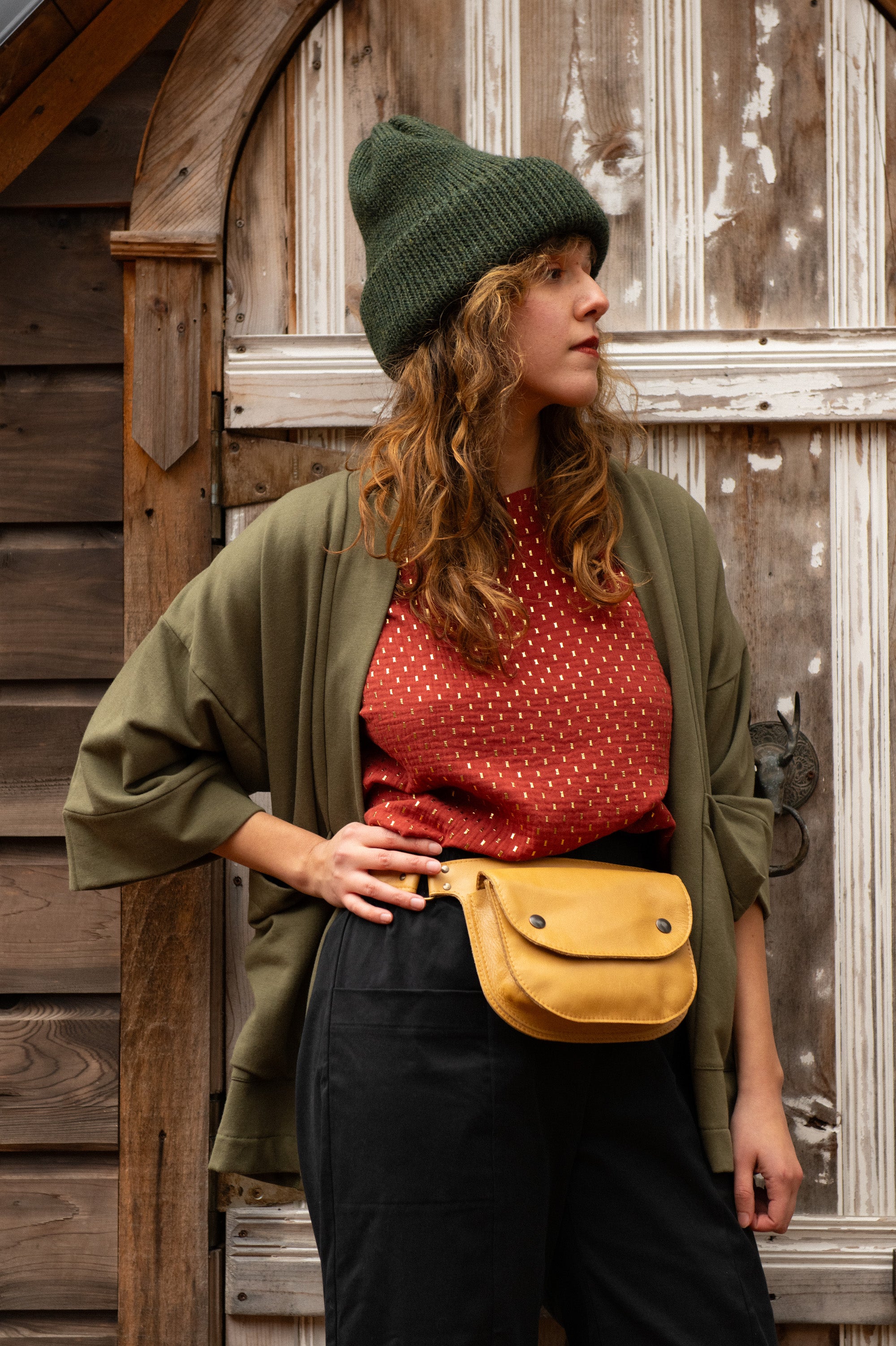 Veste Kimono CYDONIA KAKI -bambou & coton OEKOTEX