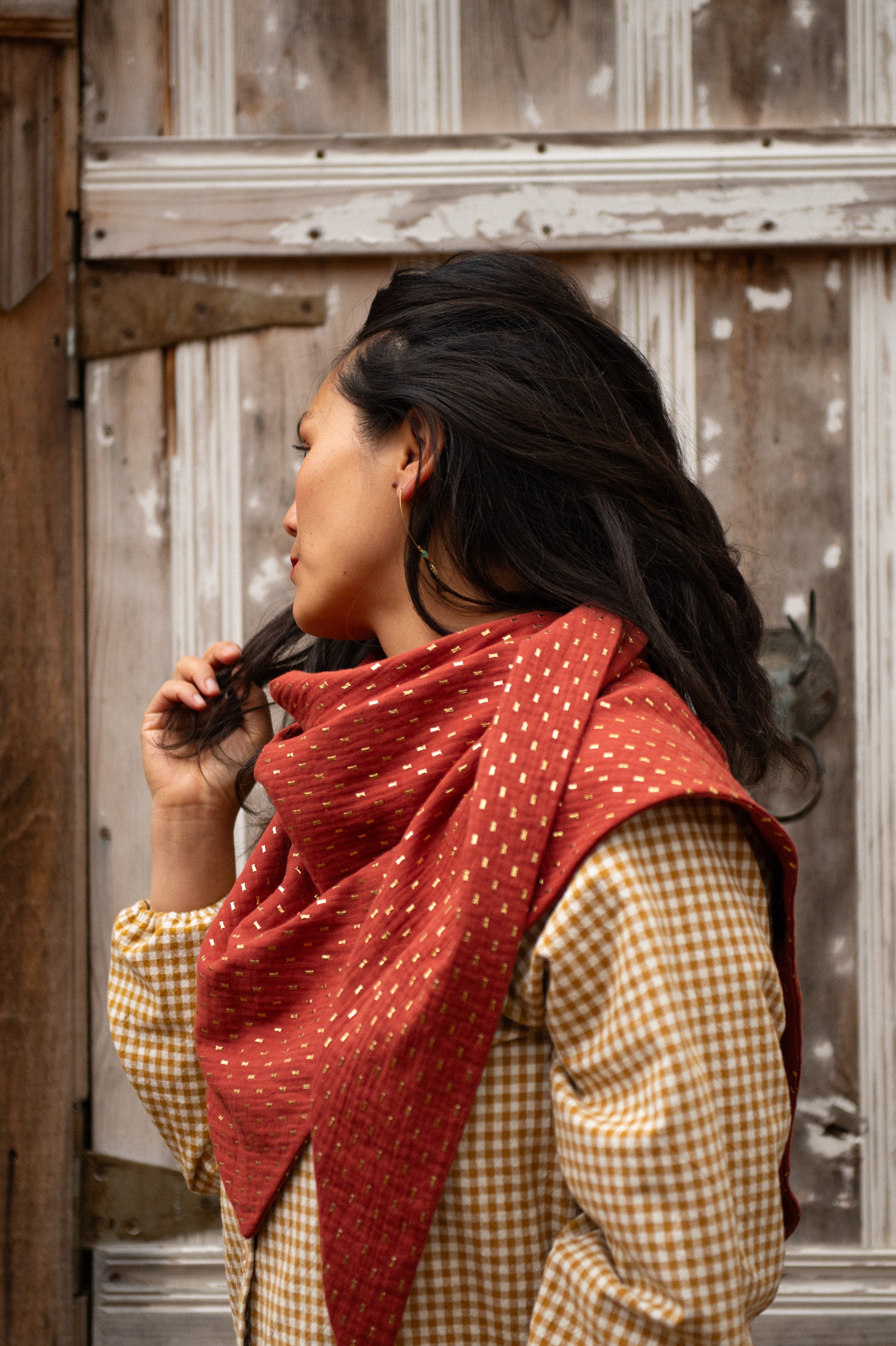 Blouse Acer -Vichy ocre -coton biologique