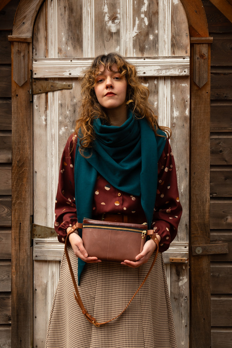 Foulard triangle Teal en bambou et coton bio