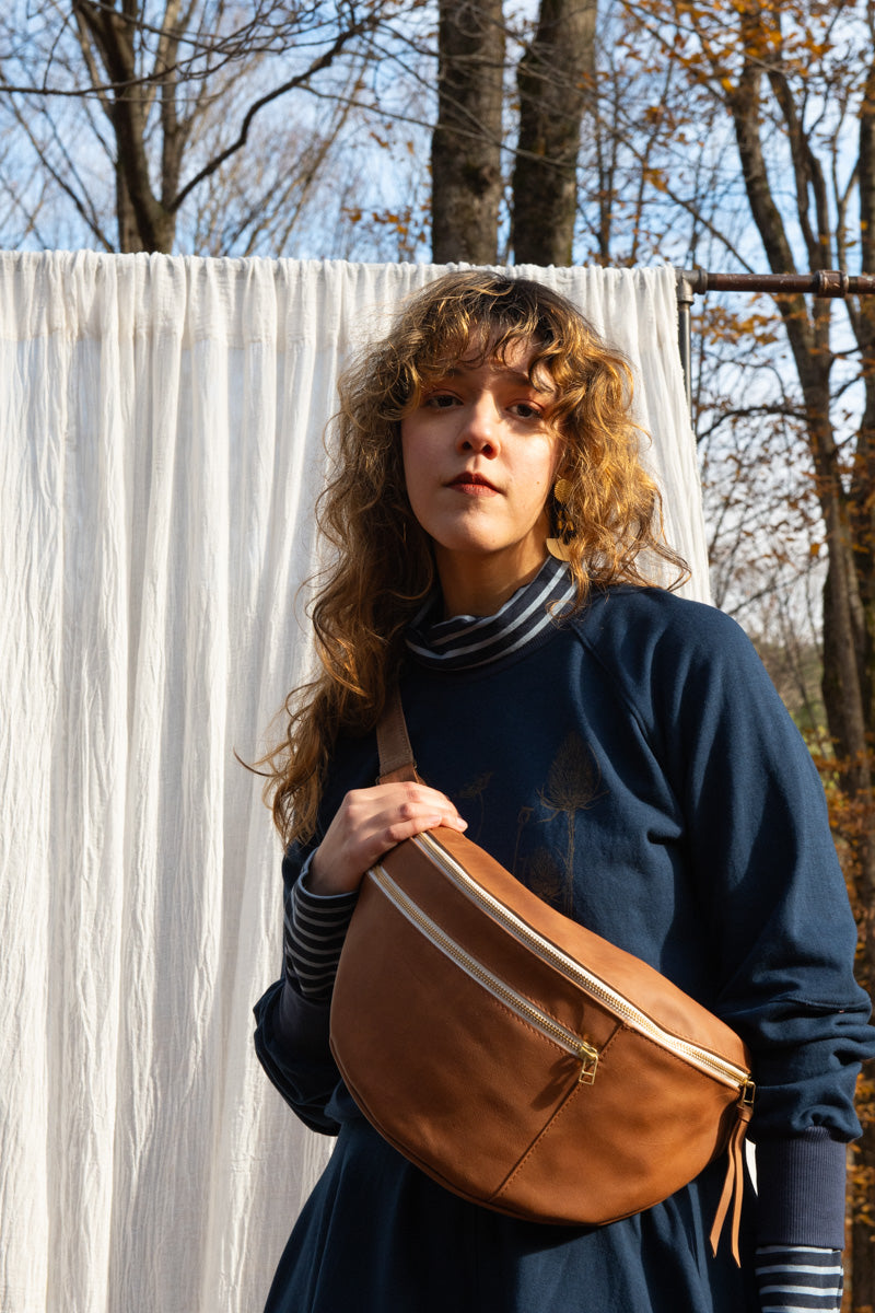 Sac Pinacle banane / bandoulière cuir caramel