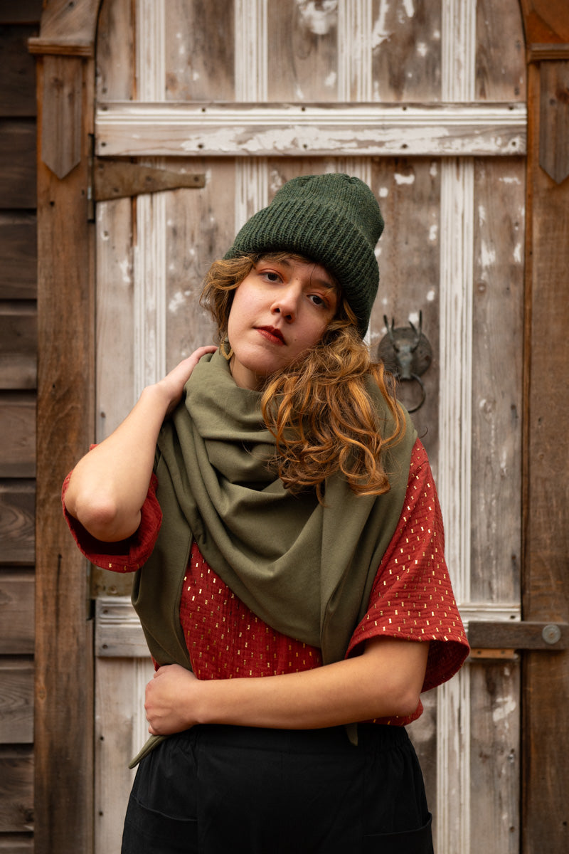 Foulard triangle Kaki en bambou et coton bio