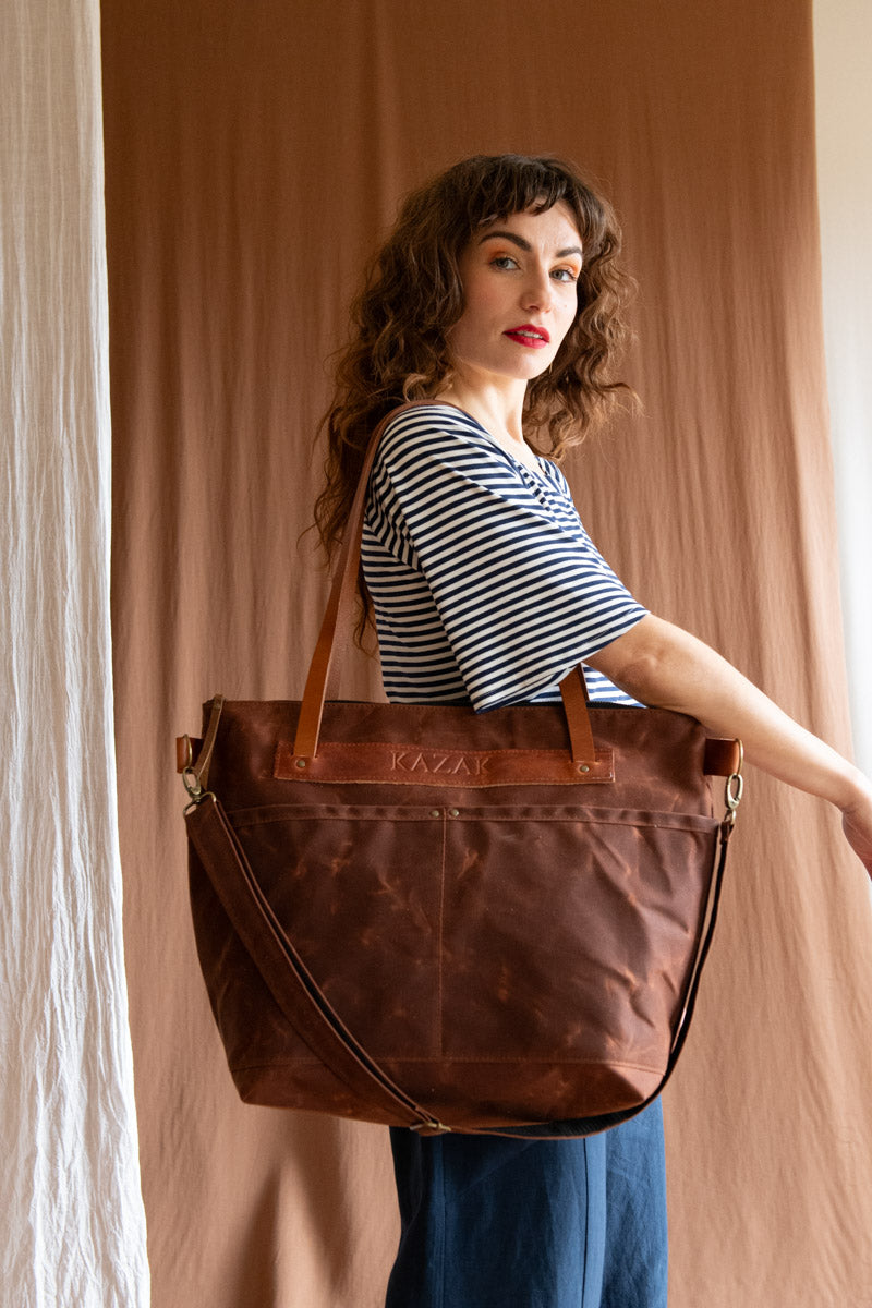 Grand tote bag Cavalcade - Cannelle - Mélange cuir recyclé et tannage végétal