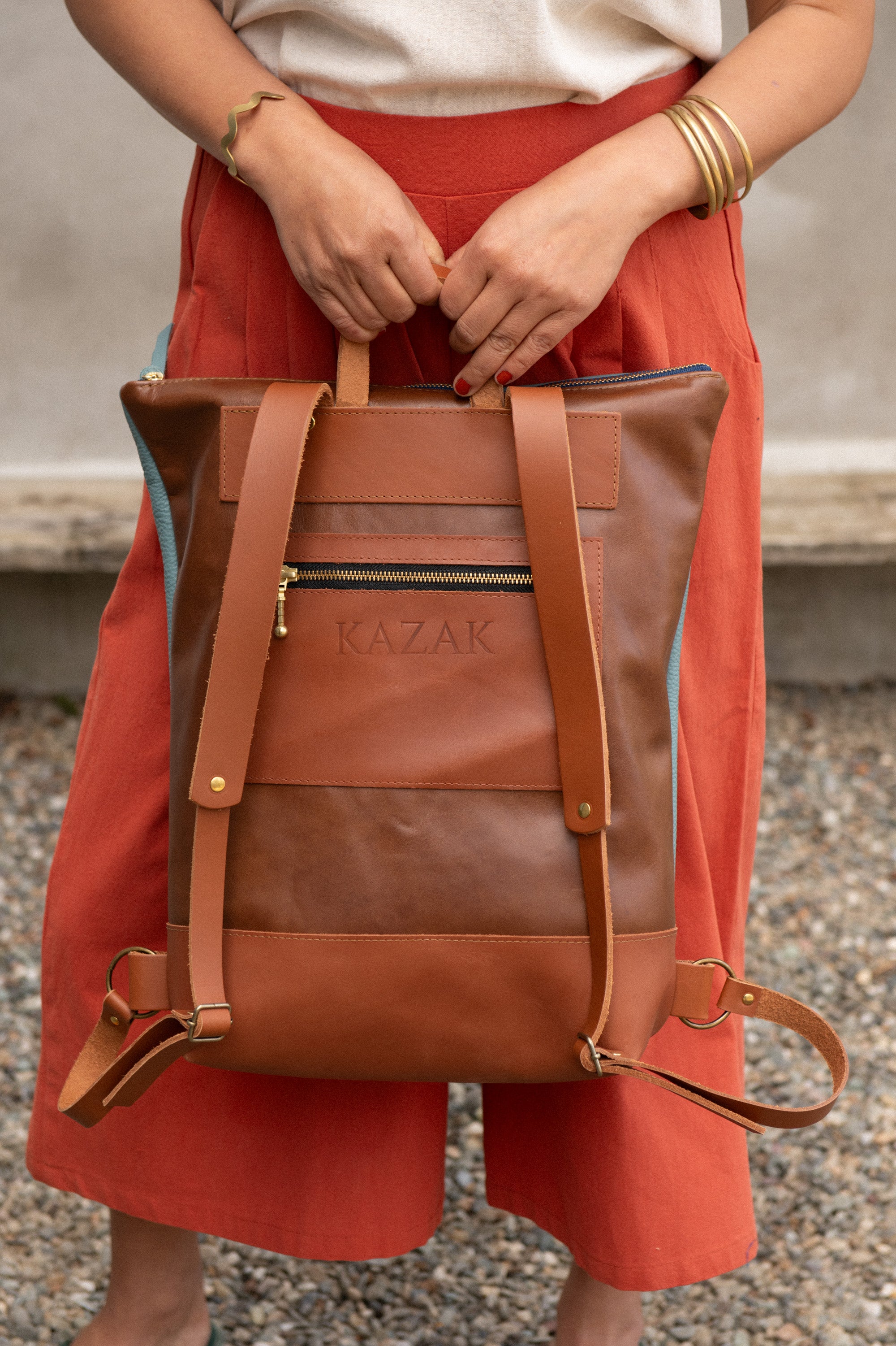 Sac à dos Hobart pour portable - Tissage Oran & Ciel - mélange cuir recyclé et tannage végétal