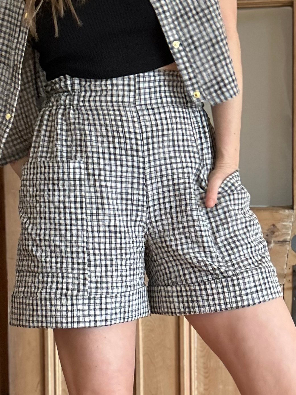 Short Iris Vichy Noir & Crème