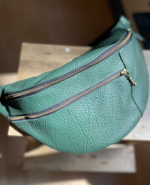 Sac Pinacle banane / bandoulière cuir et suède Evergreen