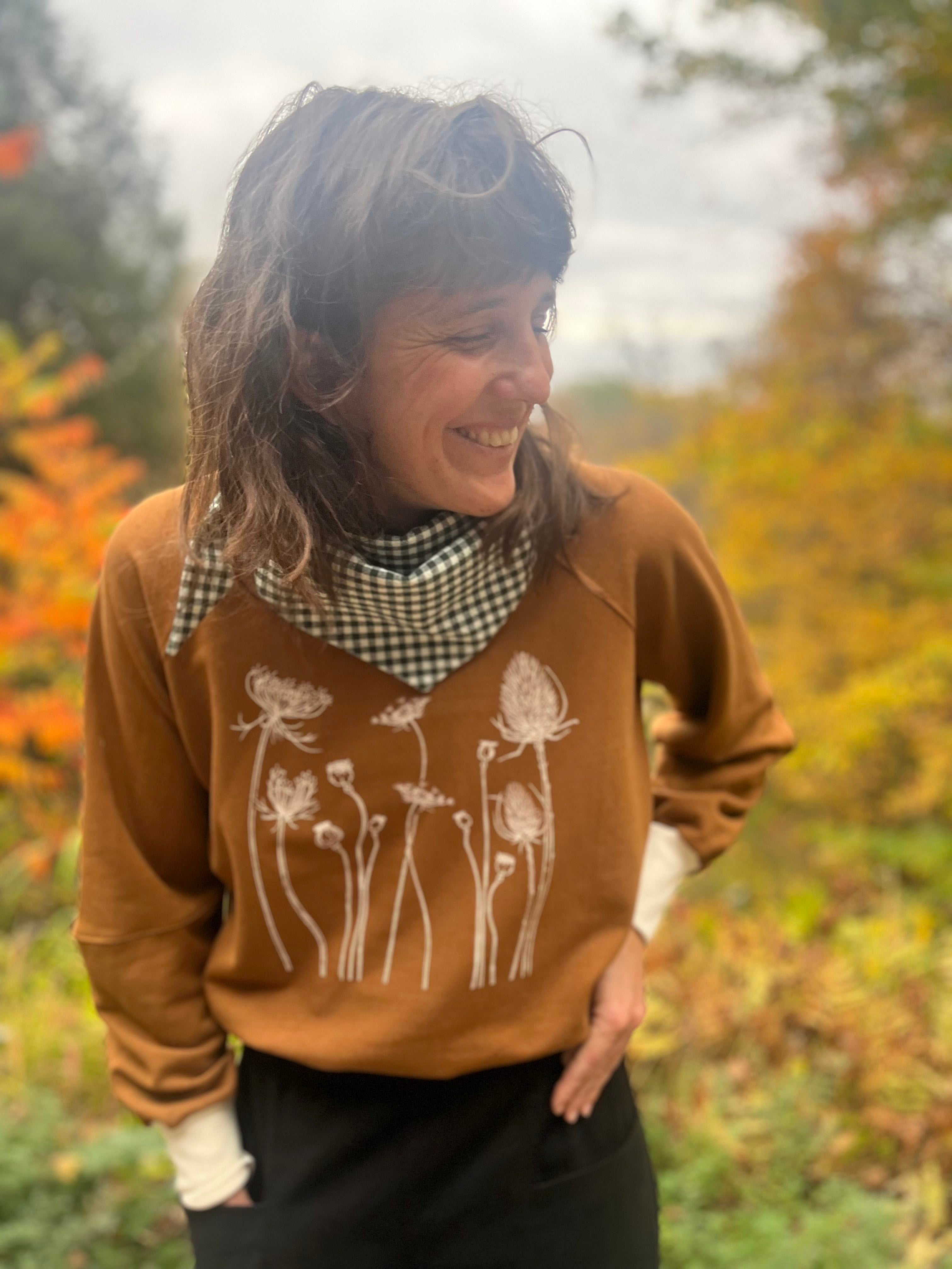 Crewneck MARILOU fleurs d'automne Teck-bambou et coton OEKOTEX