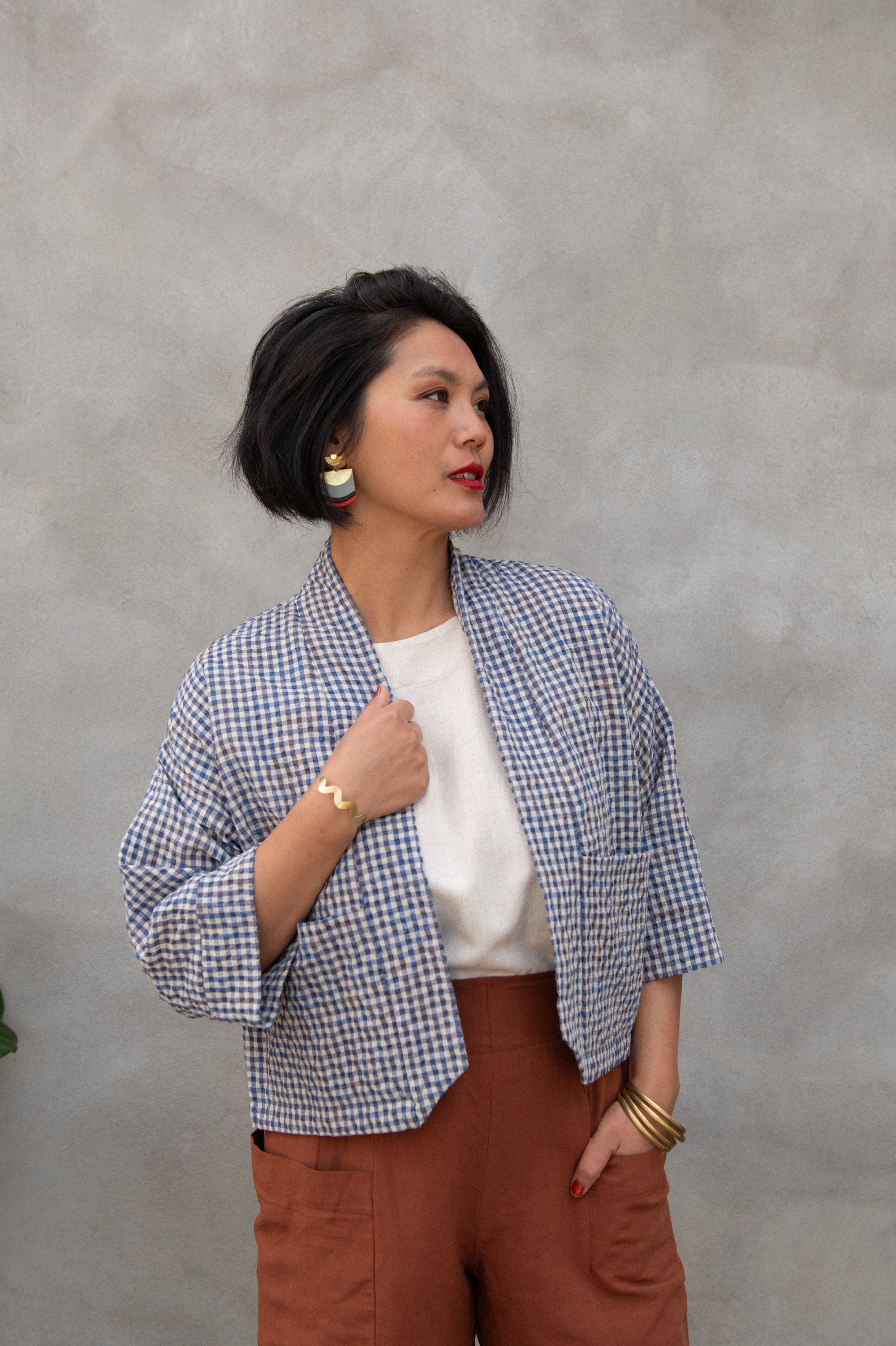 Veste kimono Magnolia- Vichy ciel