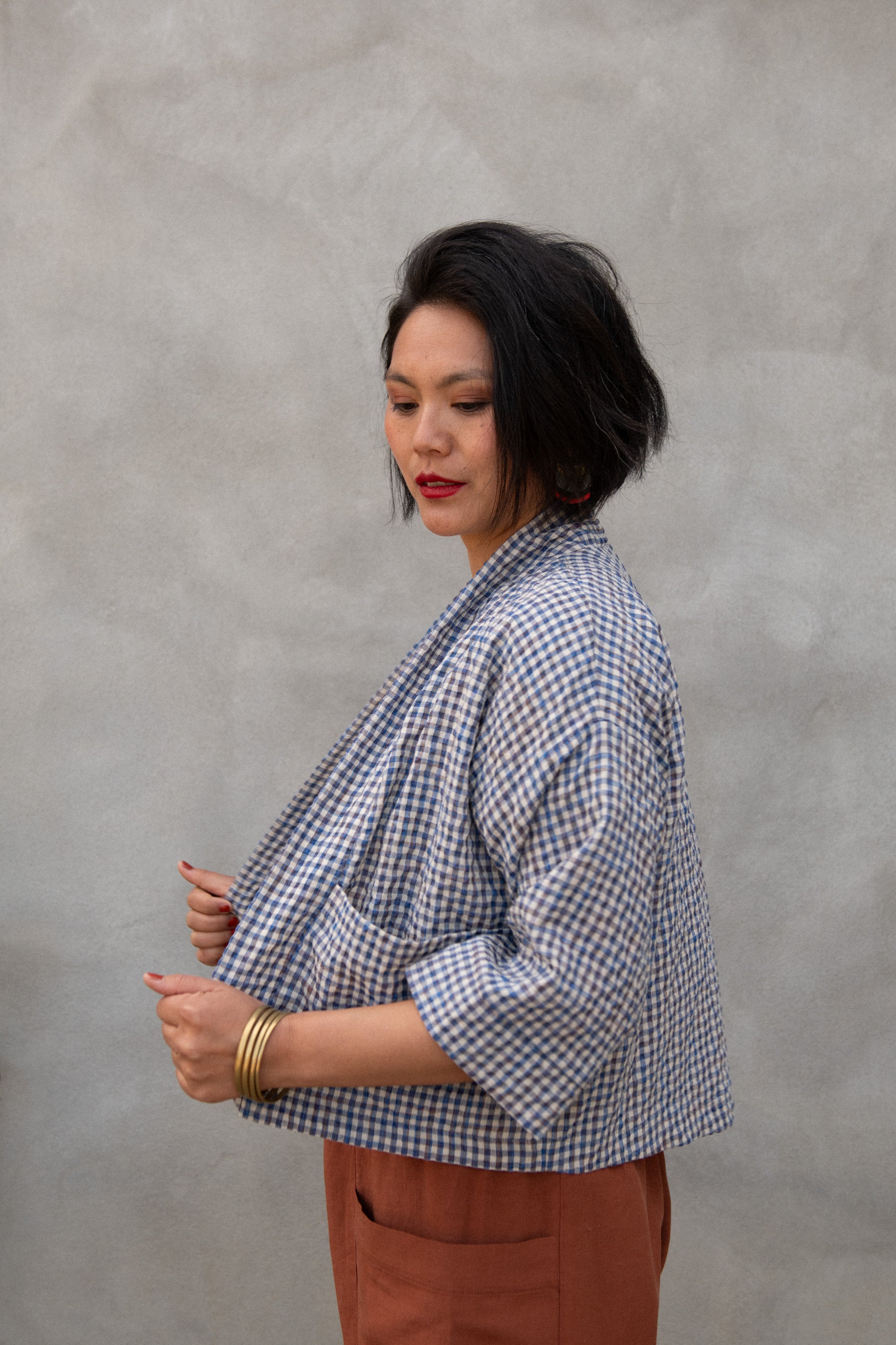 Veste kimono Magnolia- Vichy ciel