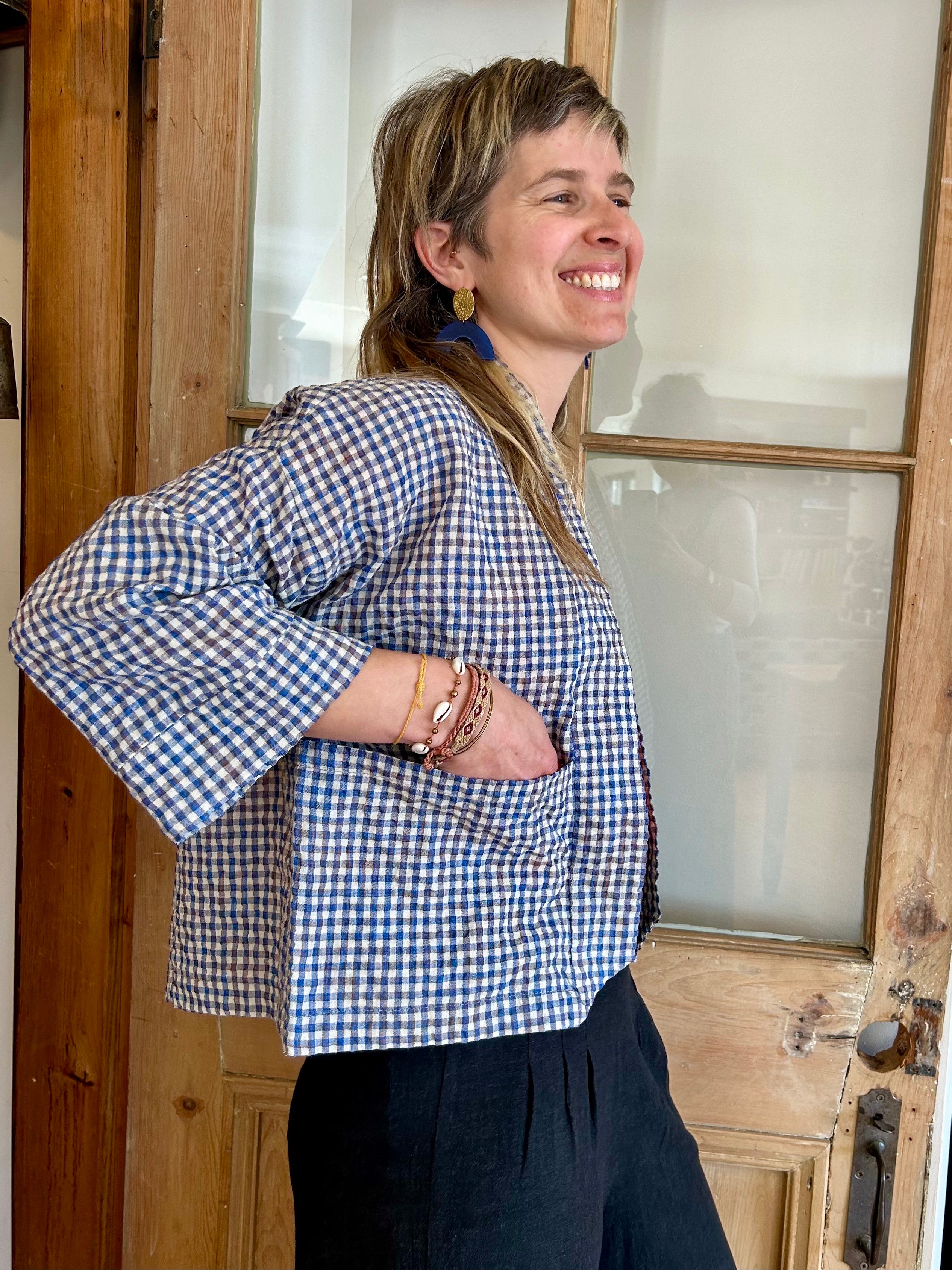 Veste kimono Magnolia- Vichy ciel